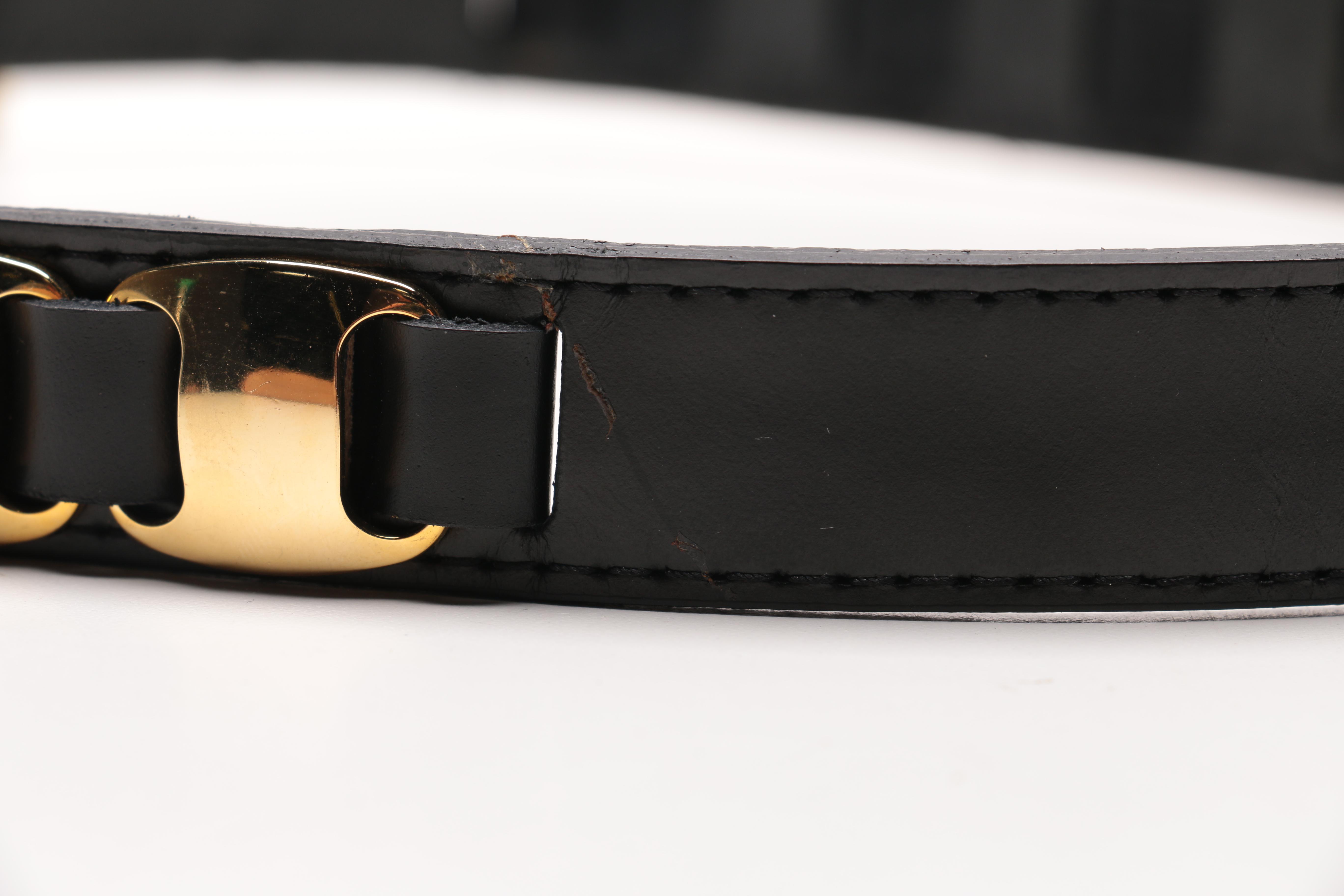 Ferragamo Black Leather and Gold Toned Metal Belts
