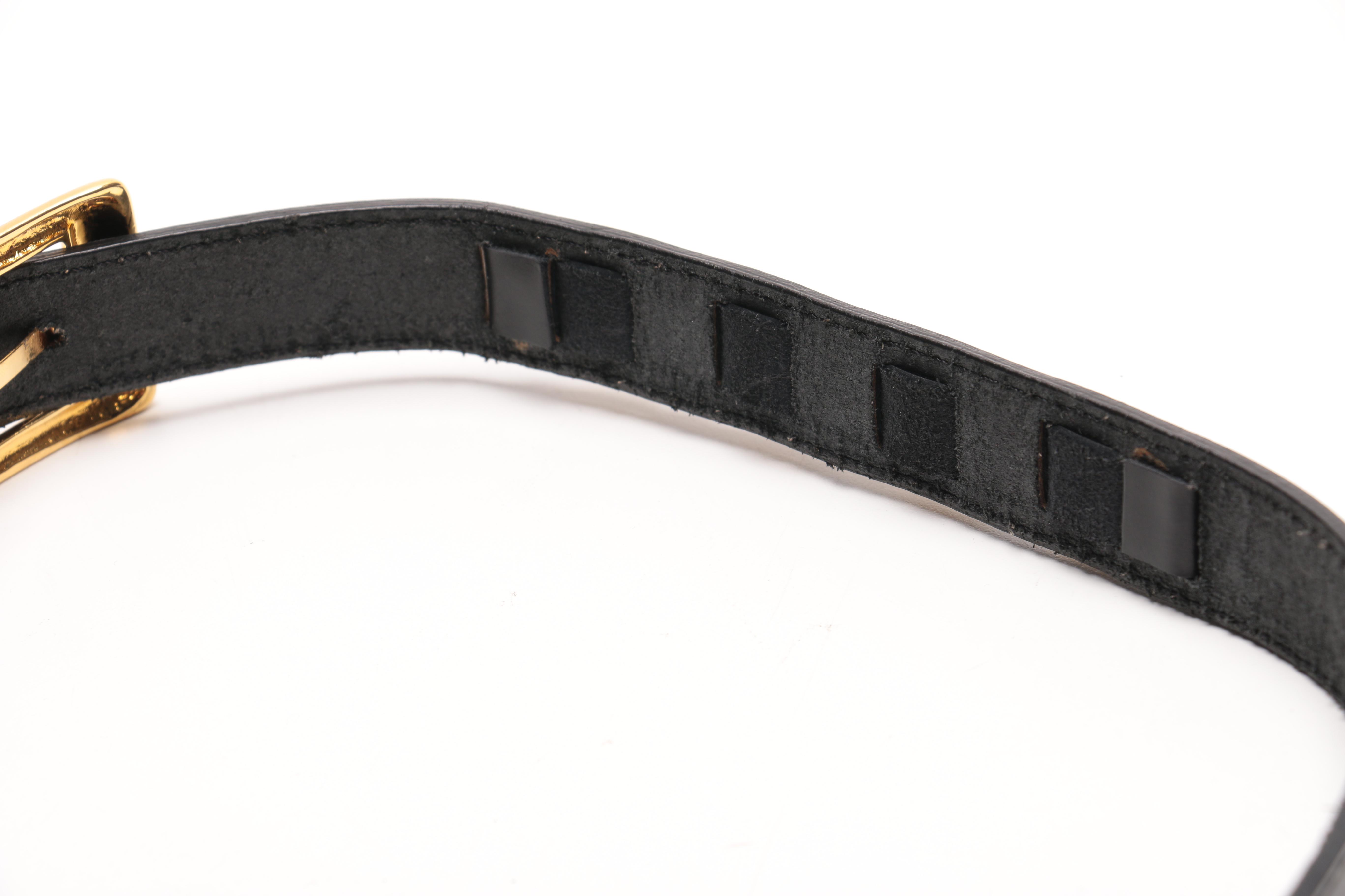 Ferragamo Black Leather and Gold Toned Metal Belts