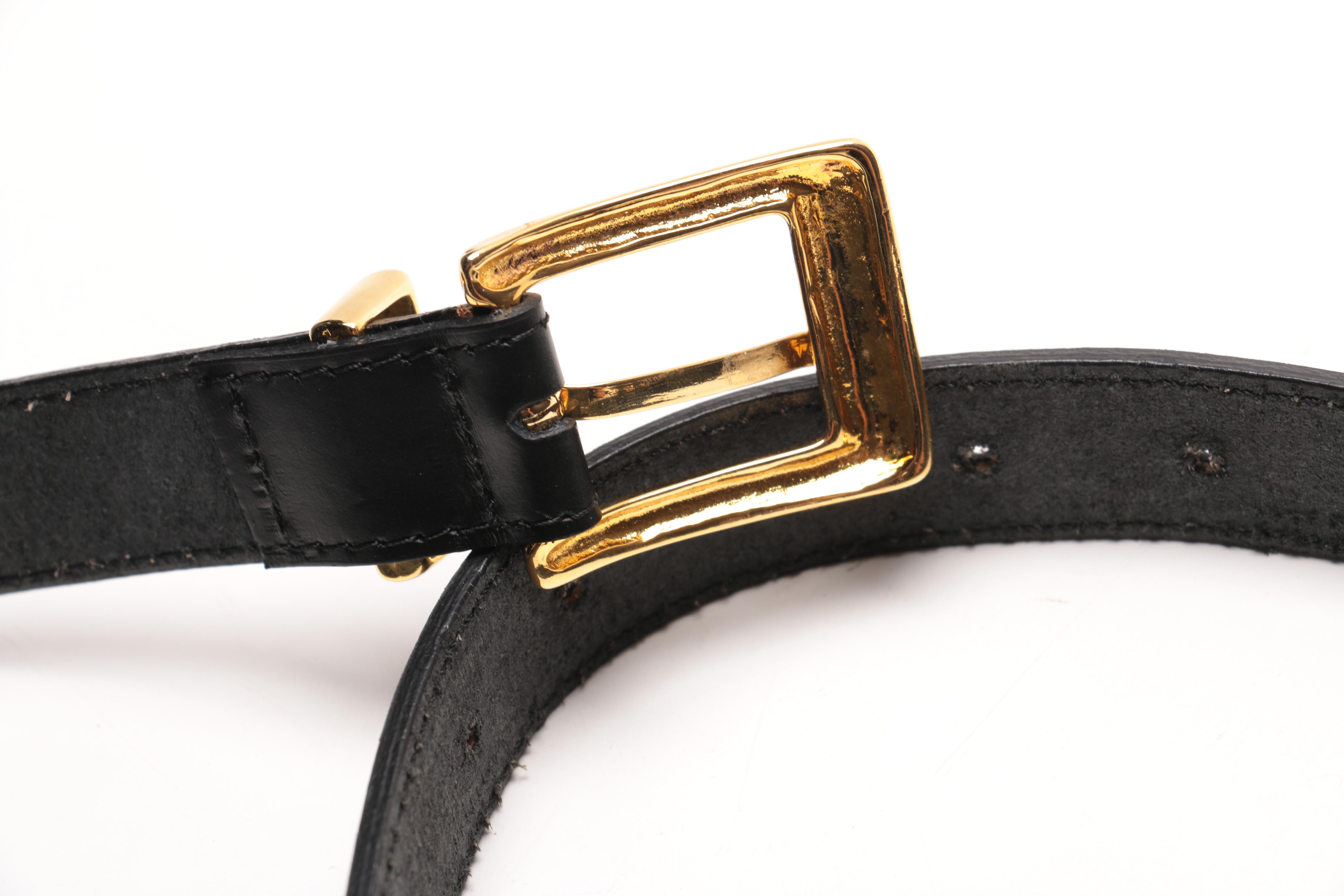 Ferragamo Black Leather and Gold Toned Metal Belts