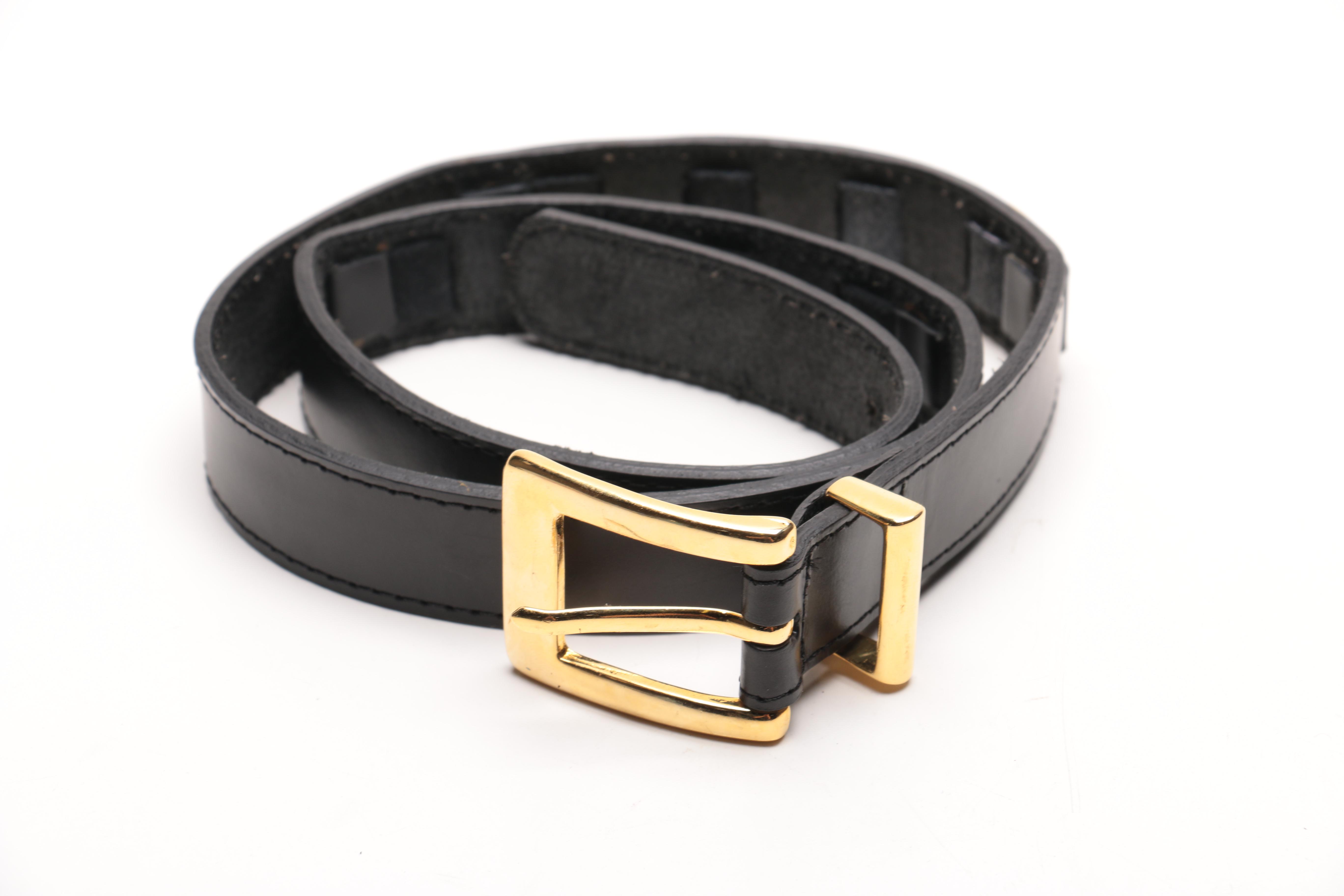 Ferragamo Black Leather and Gold Toned Metal Belts