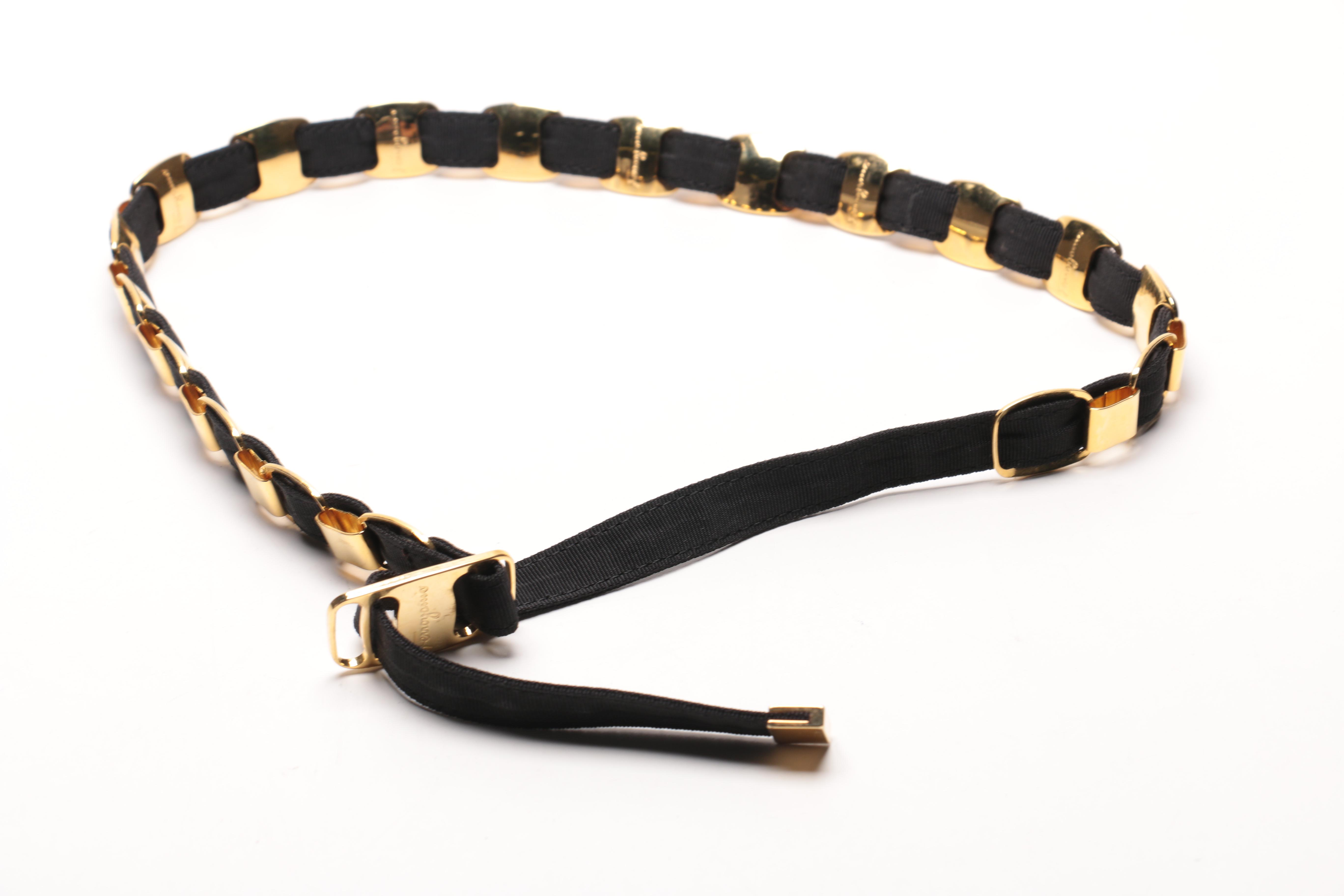 Ferragamo Black Leather and Gold Toned Metal Belts