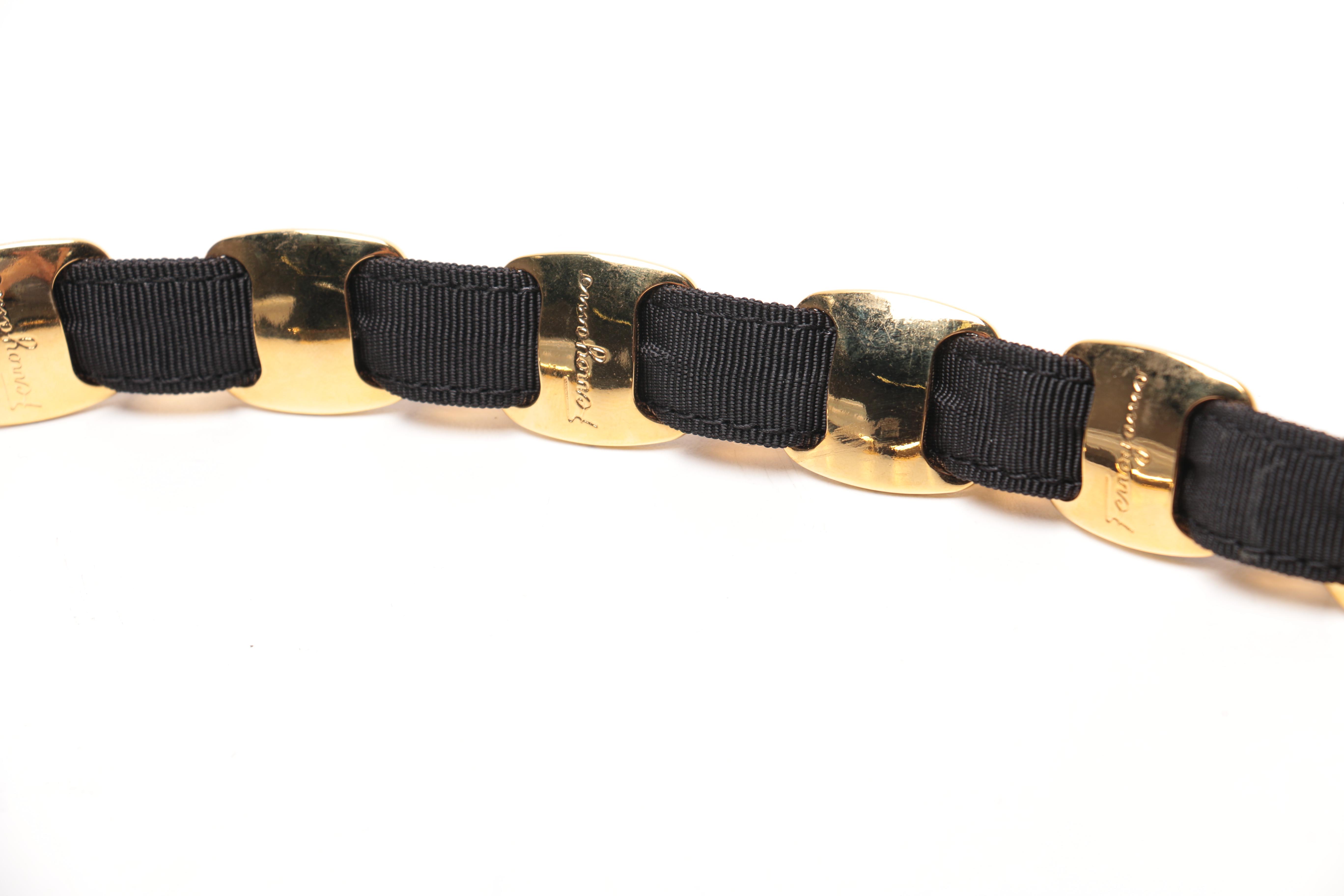 Ferragamo Black Leather and Gold Toned Metal Belts