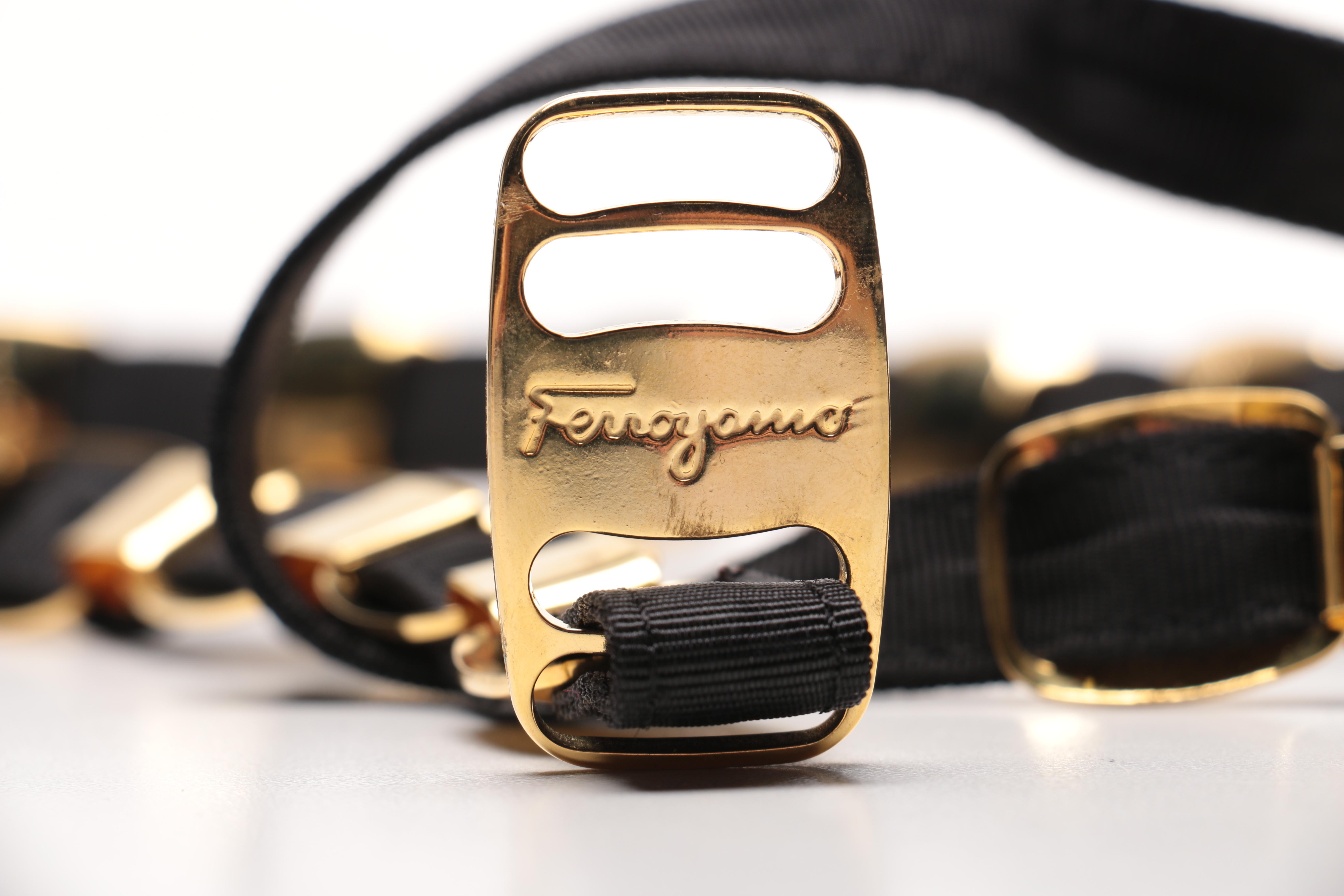 Ferragamo Black Leather and Gold Toned Metal Belts