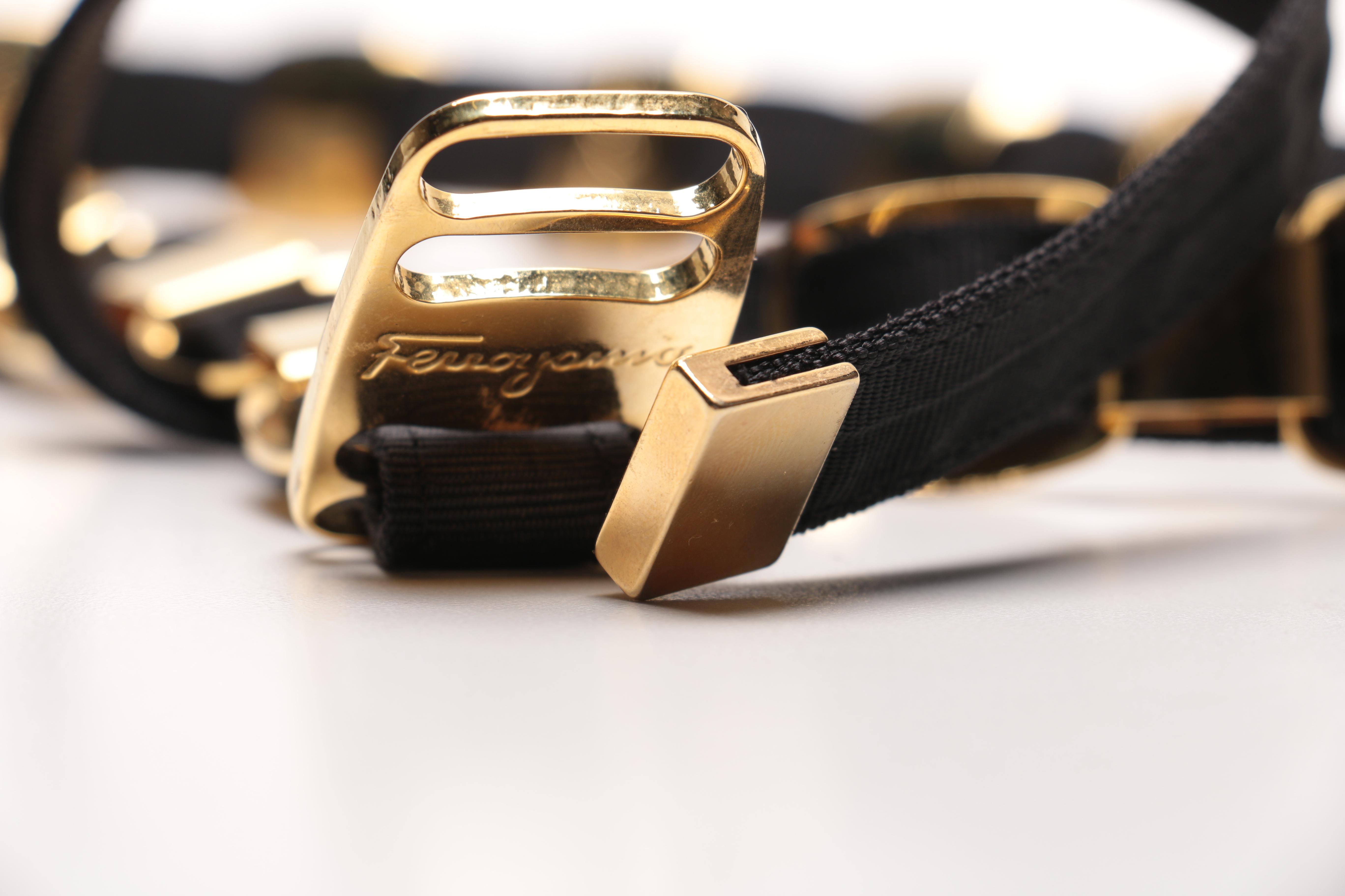 Ferragamo Black Leather and Gold Toned Metal Belts
