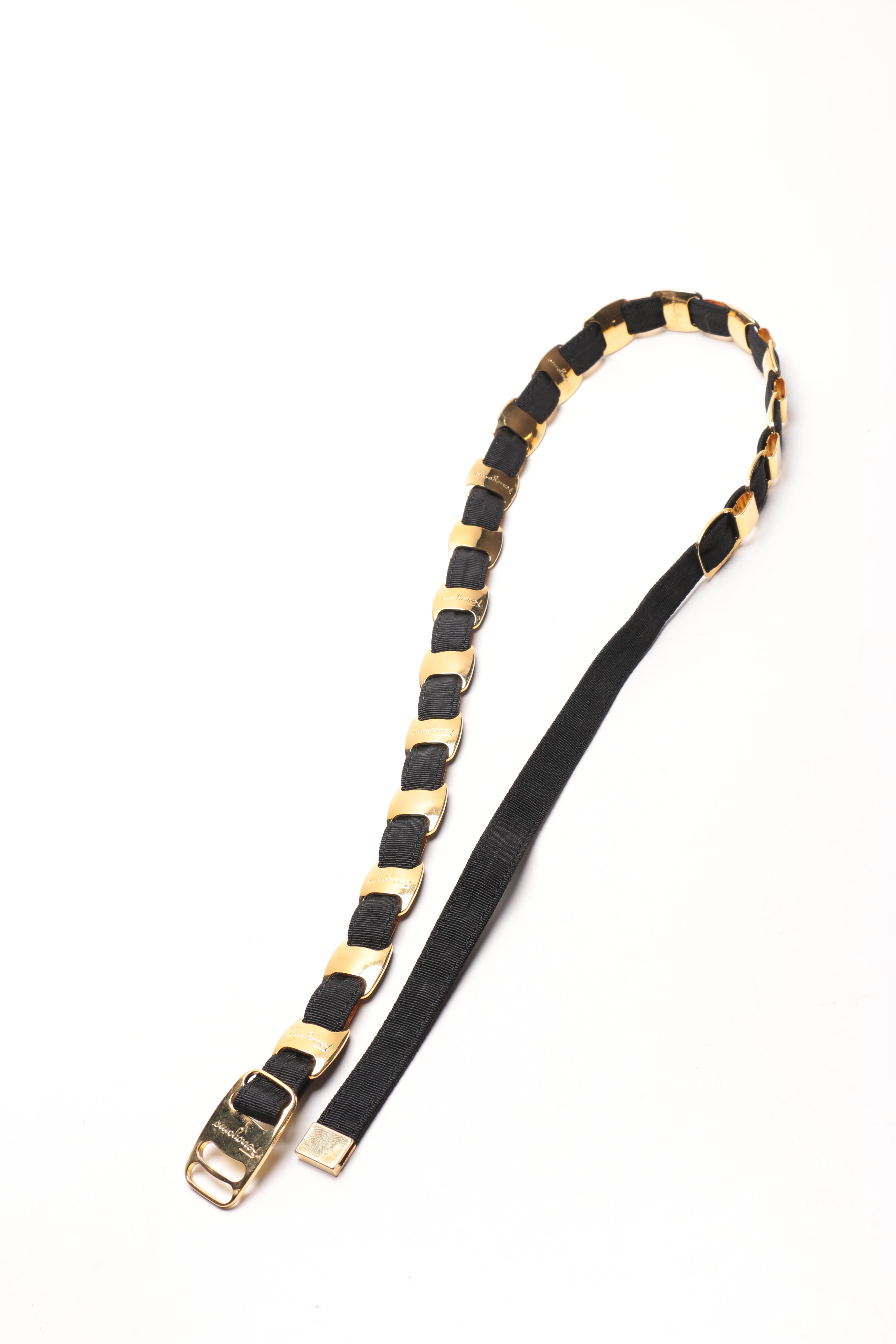Ferragamo Black Leather and Gold Toned Metal Belts