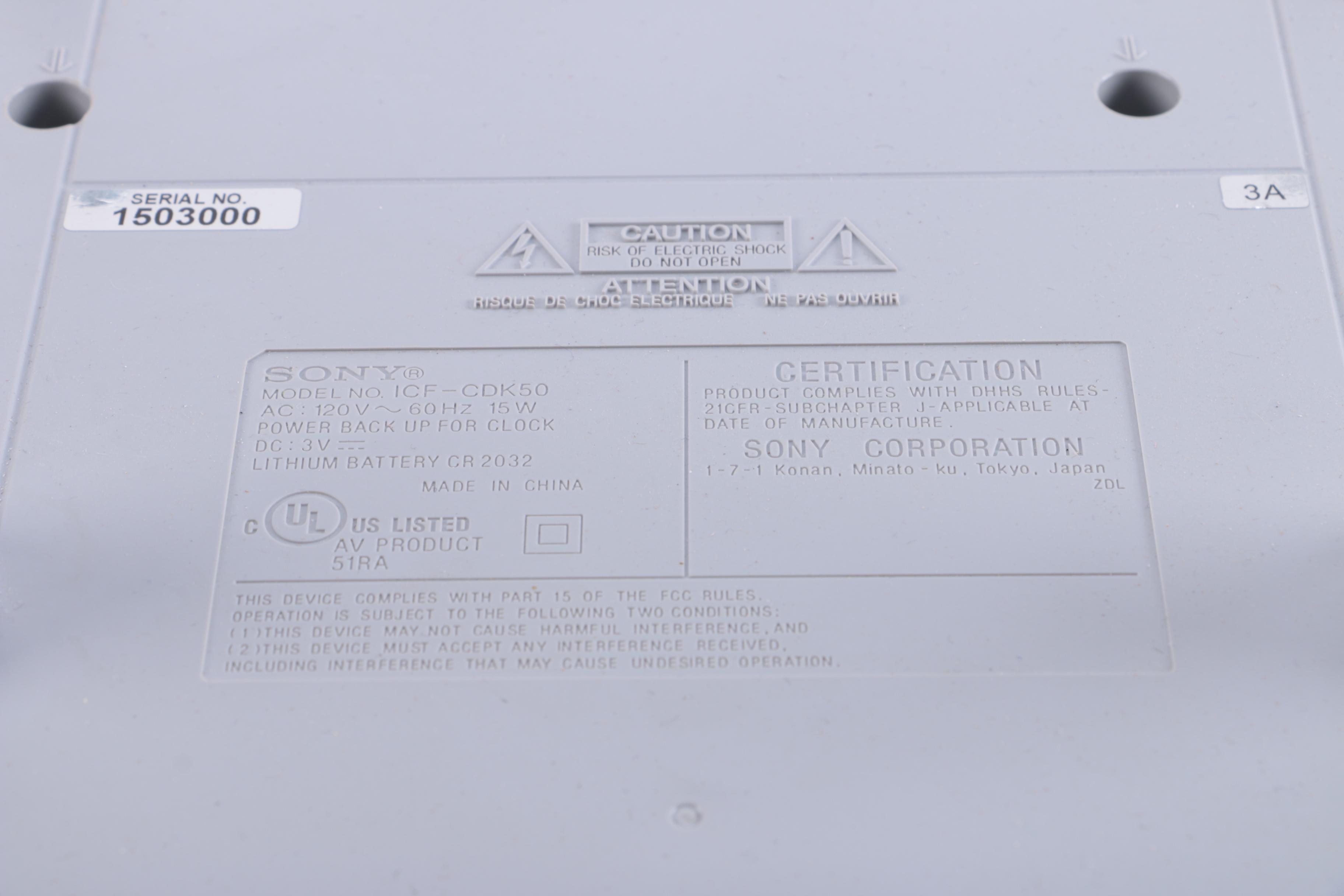 Sony Under Cabinet Kitchen CD Player Clock Radio