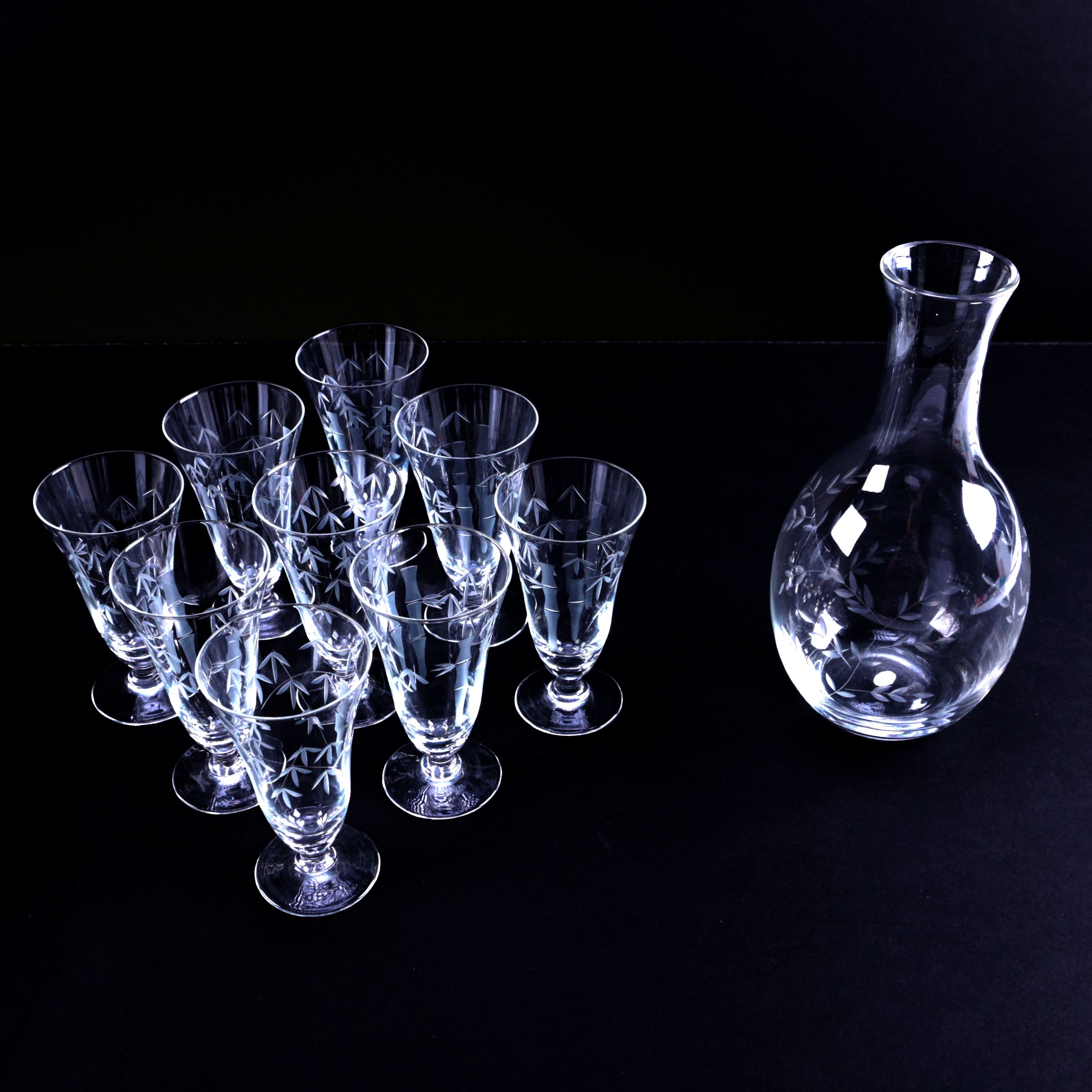 Etched Carafe and Glasses