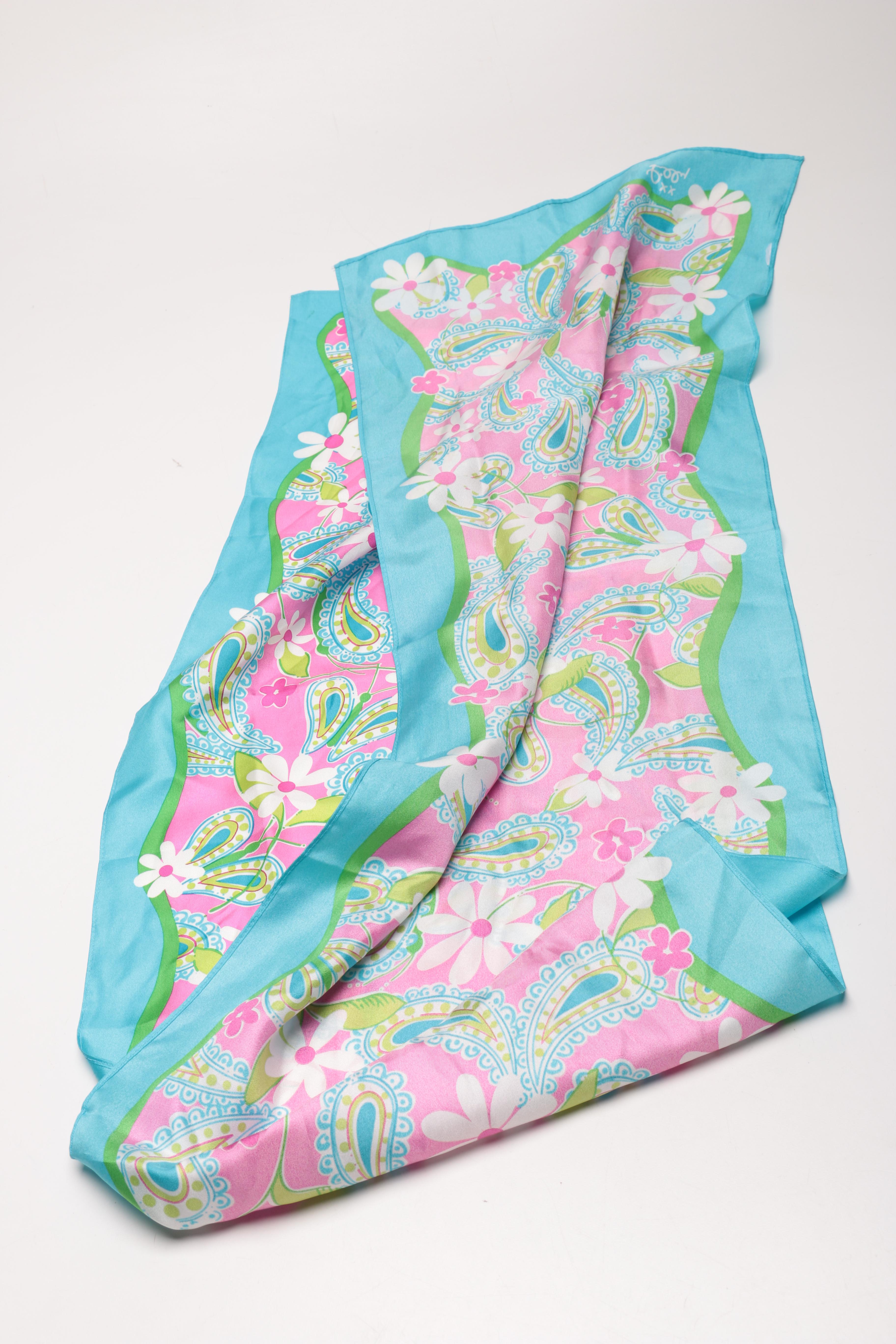 Printed Silk Scarves Including Lilly and Roots