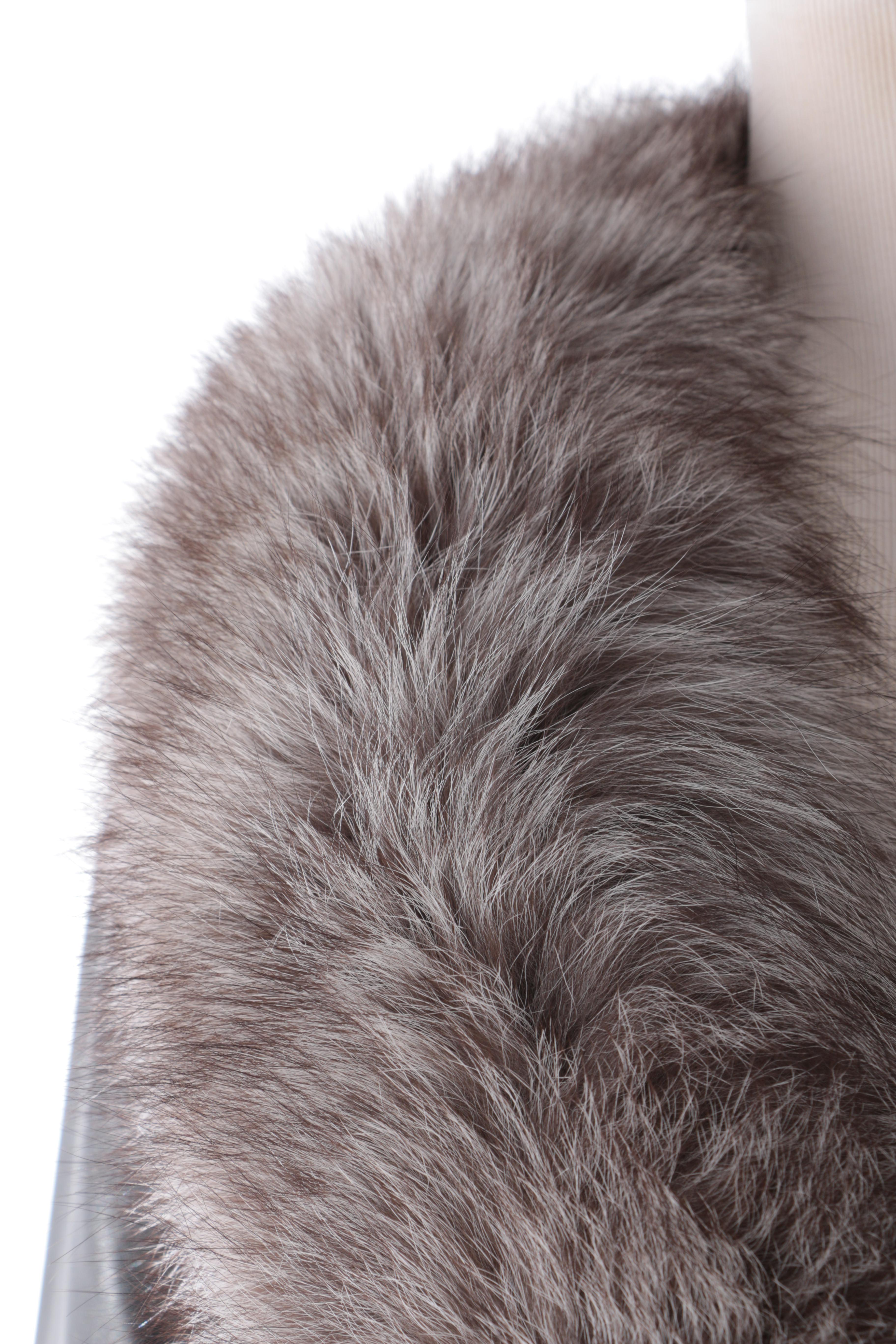 Marvin Richards Leather Coat with Russian Fox Fur Trim