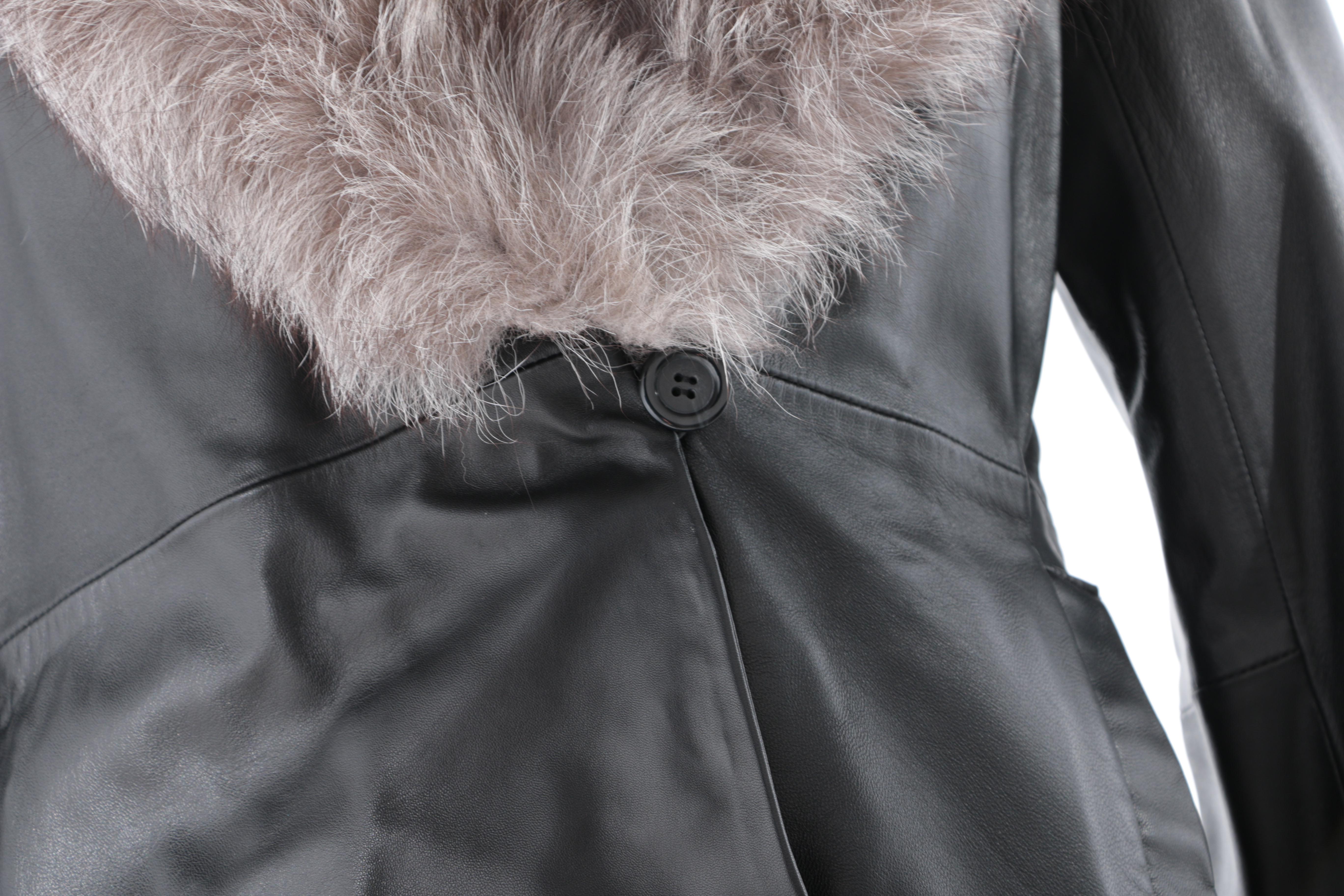 Marvin Richards Leather Coat with Russian Fox Fur Trim