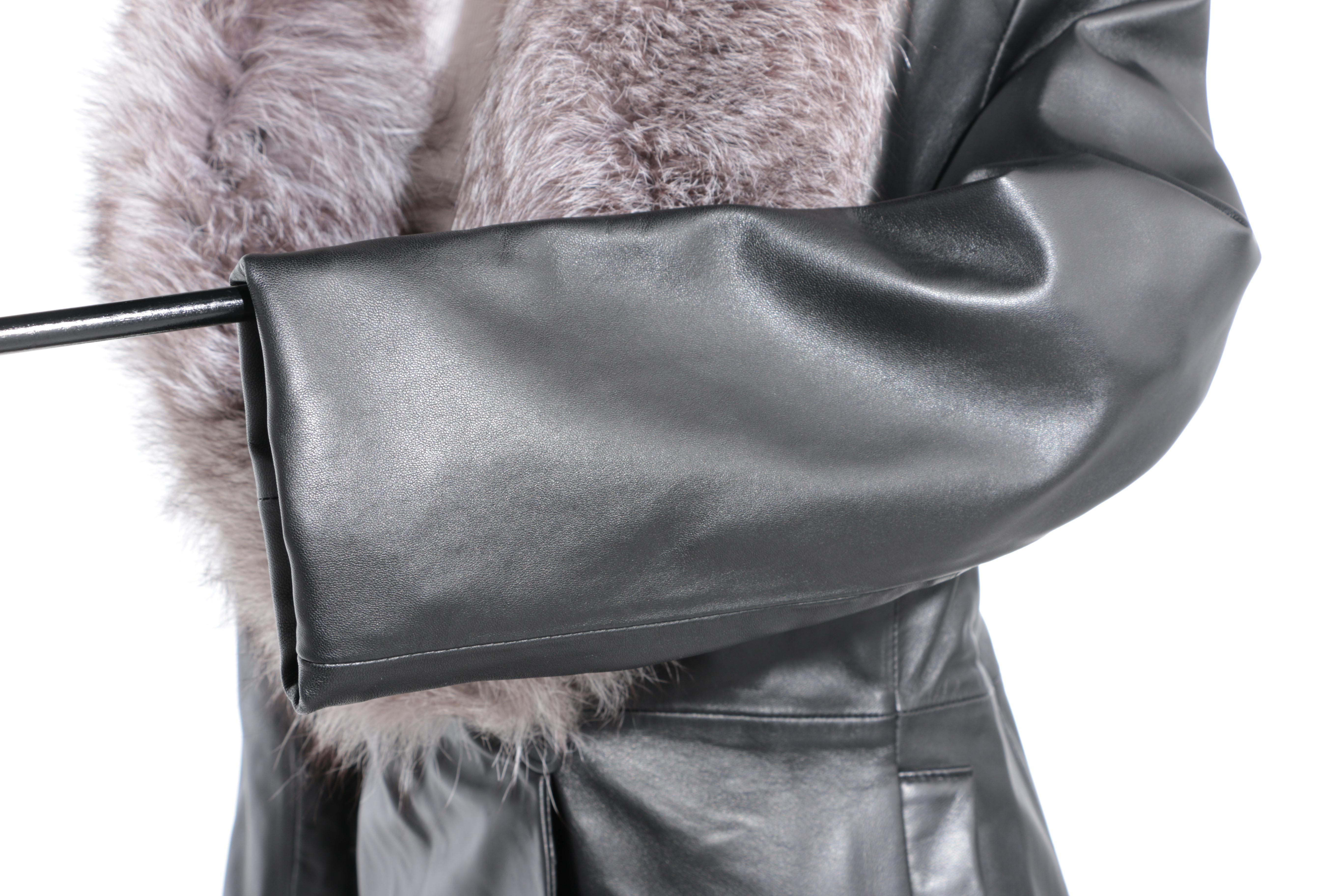 Marvin Richards Leather Coat with Russian Fox Fur Trim