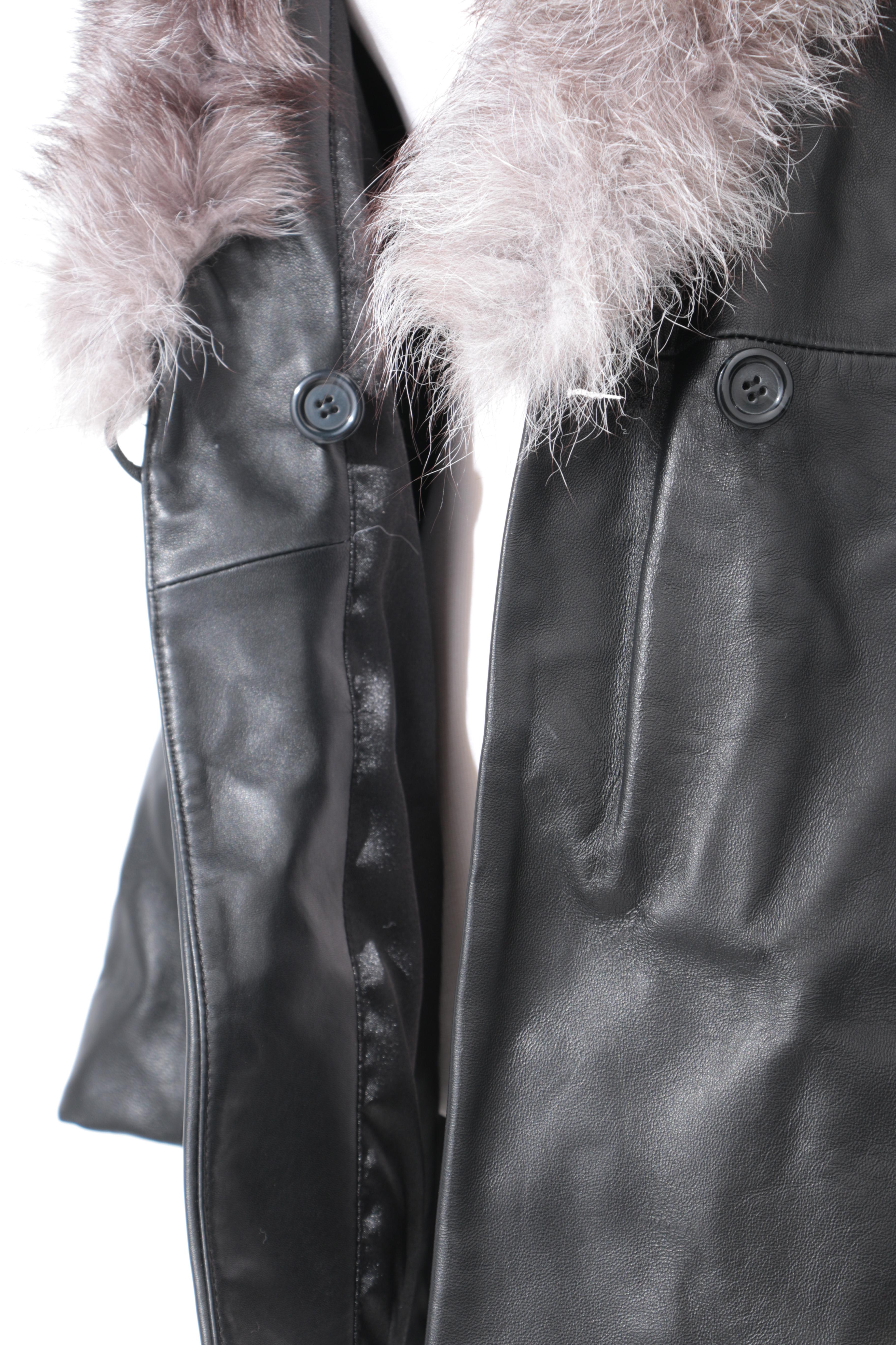 Marvin Richards Leather Coat with Russian Fox Fur Trim