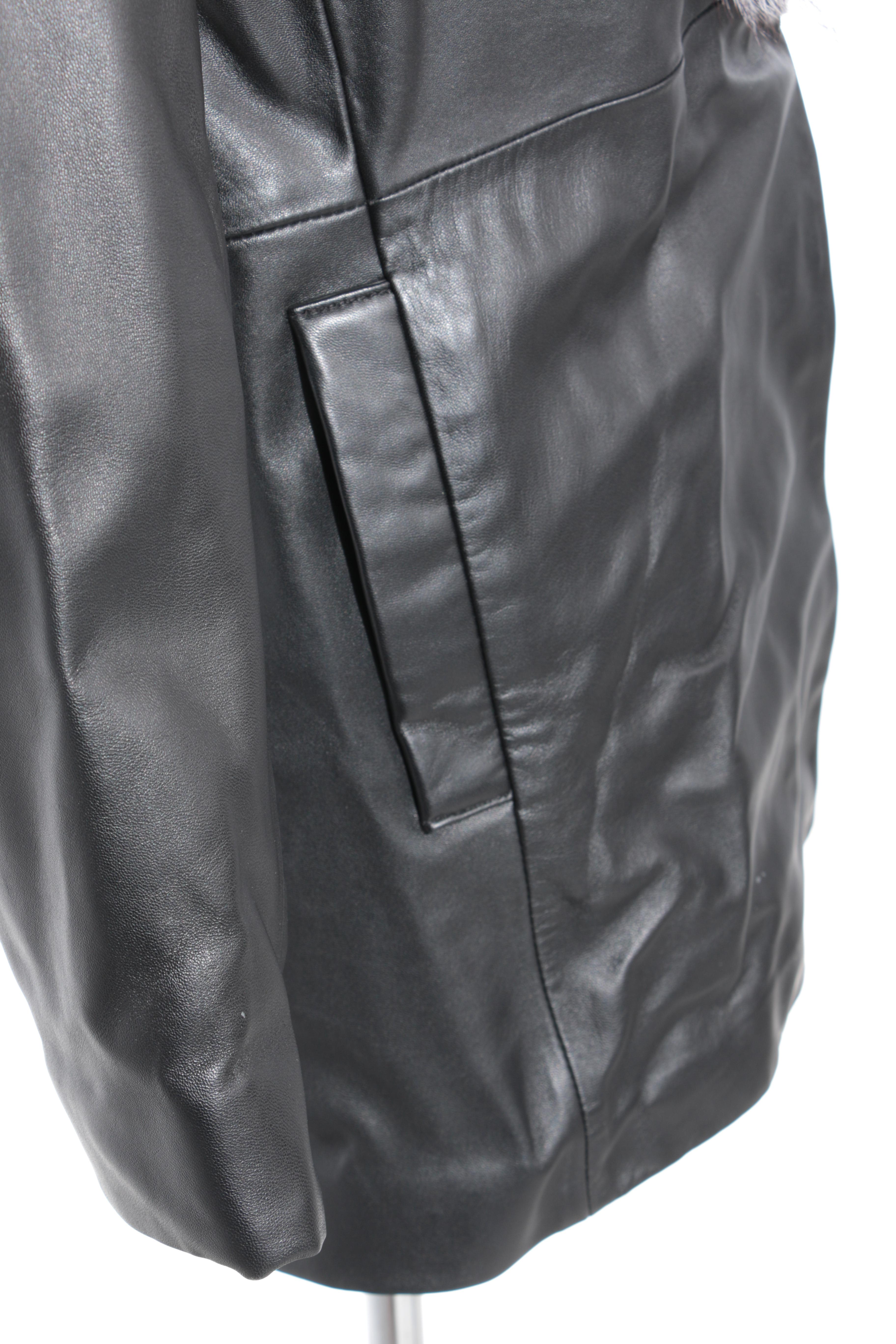 Marvin Richards Leather Coat with Russian Fox Fur Trim