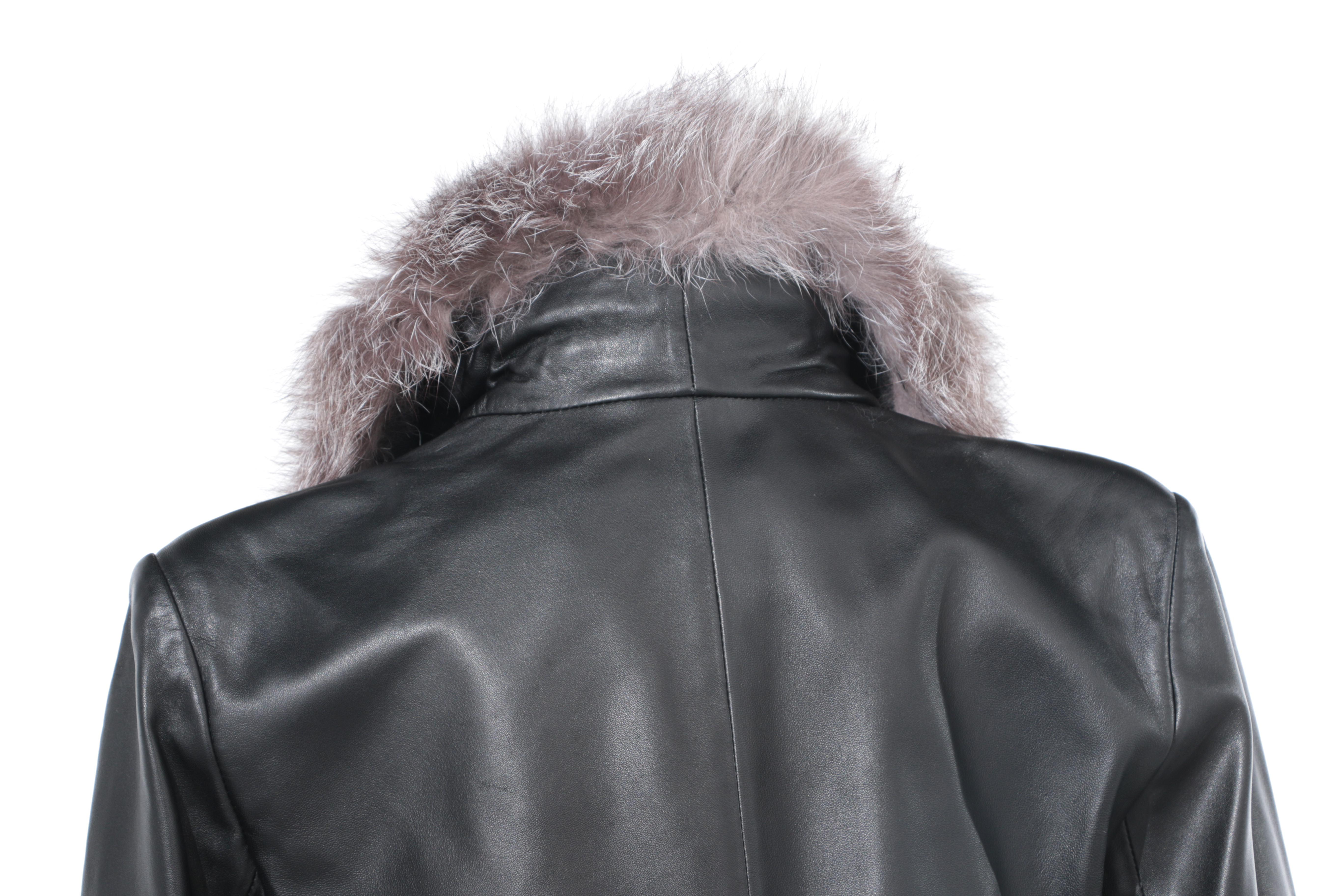Marvin Richards Leather Coat with Russian Fox Fur Trim