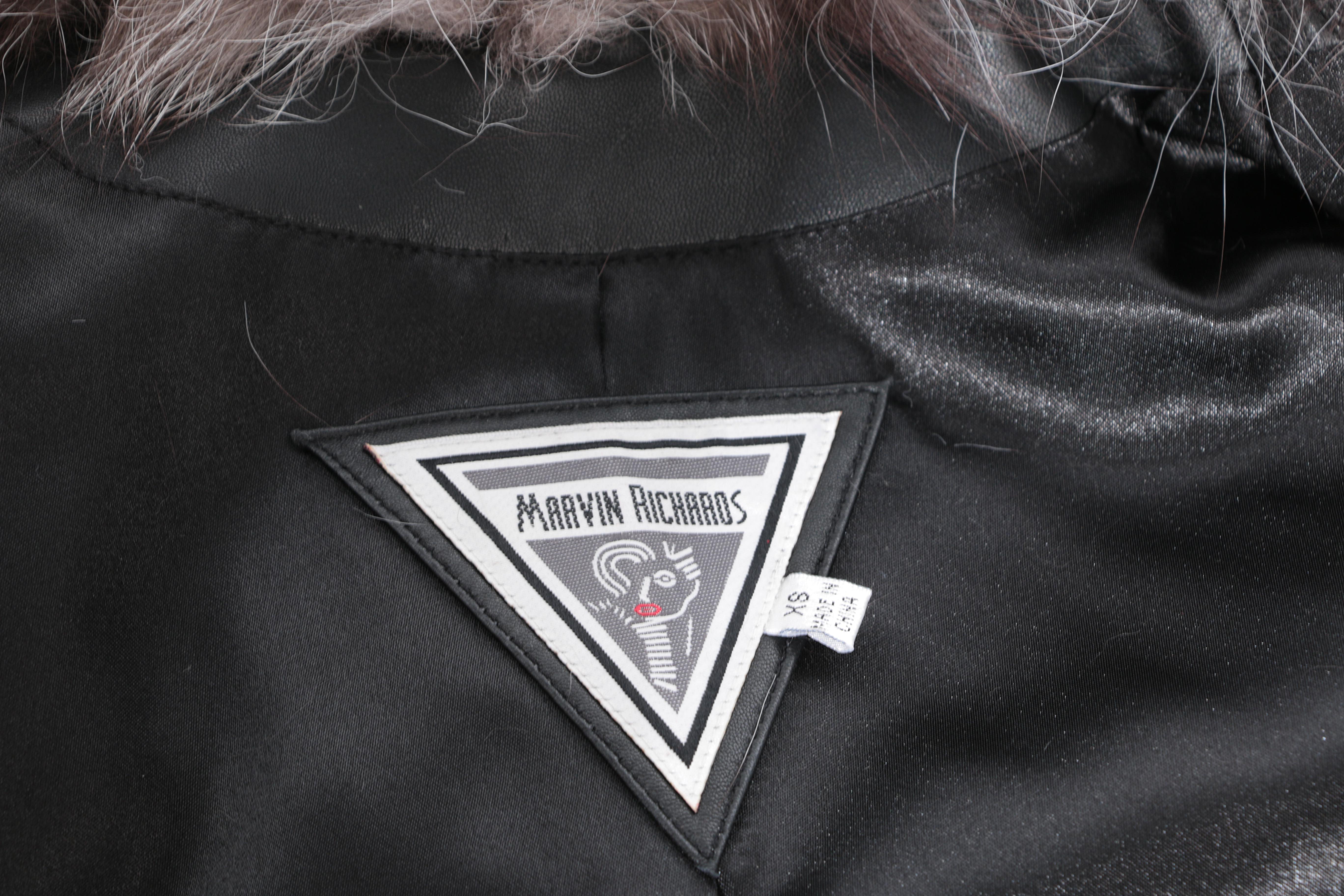 Marvin Richards Leather Coat with Russian Fox Fur Trim