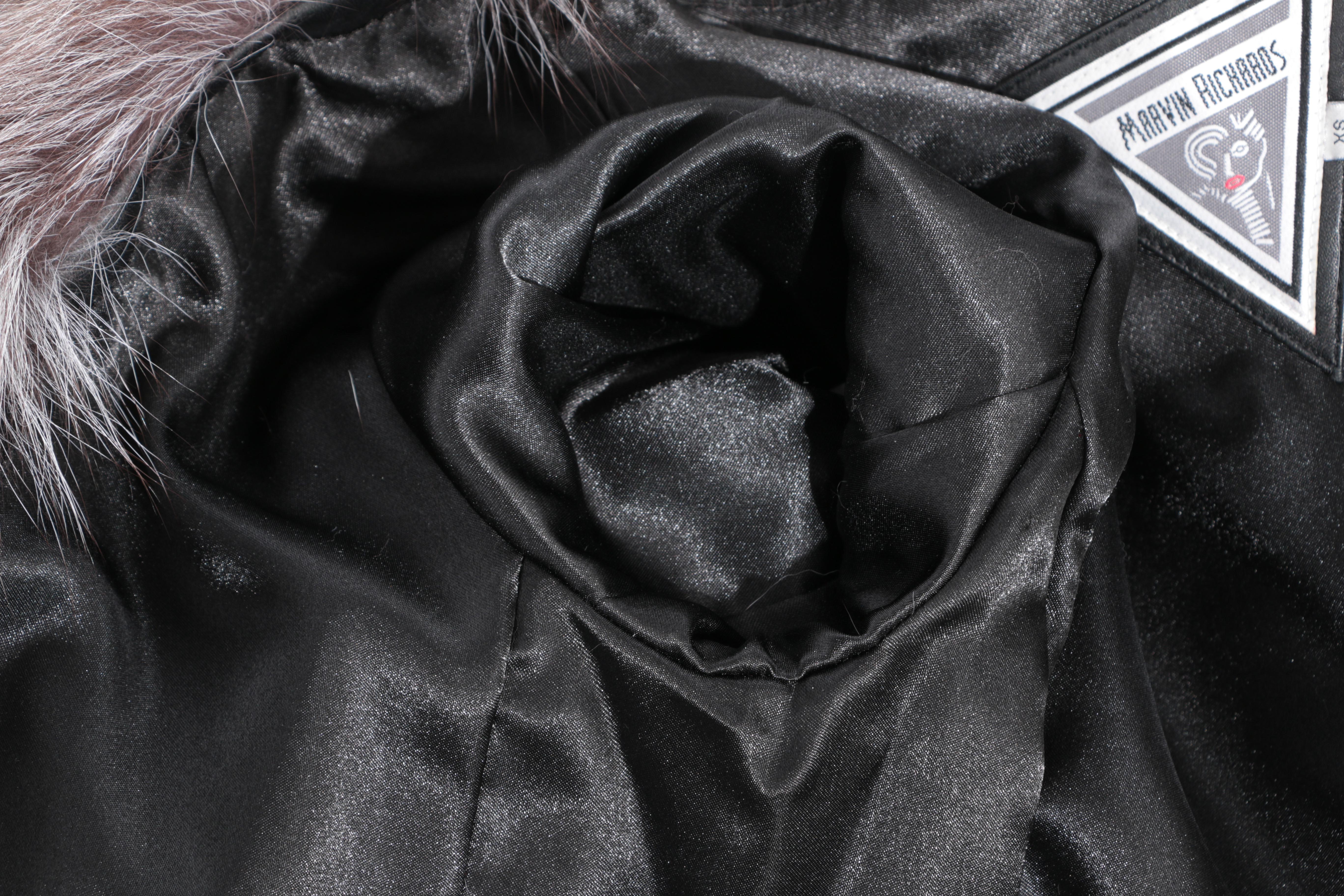 Marvin Richards Leather Coat with Russian Fox Fur Trim
