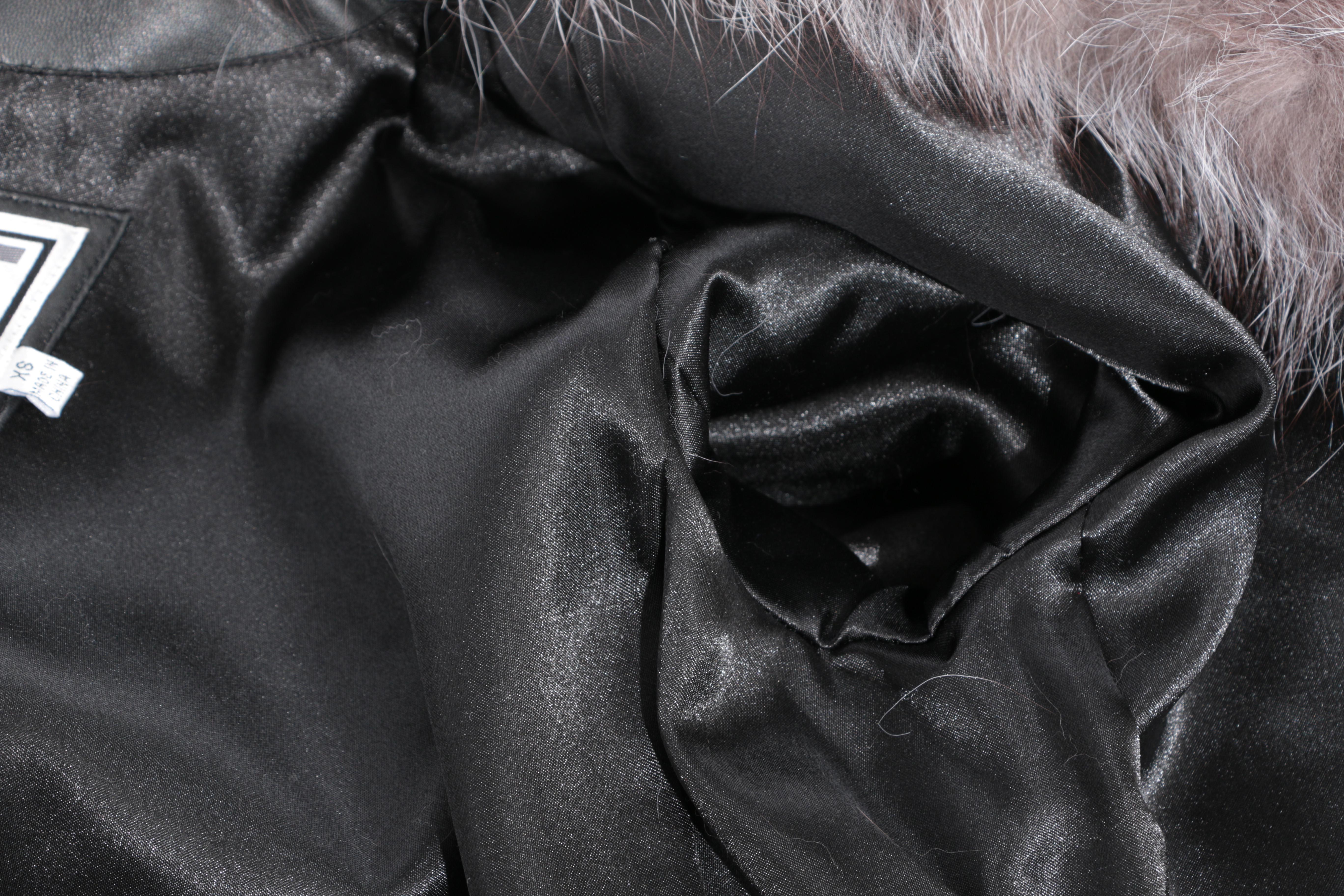 Marvin Richards Leather Coat with Russian Fox Fur Trim