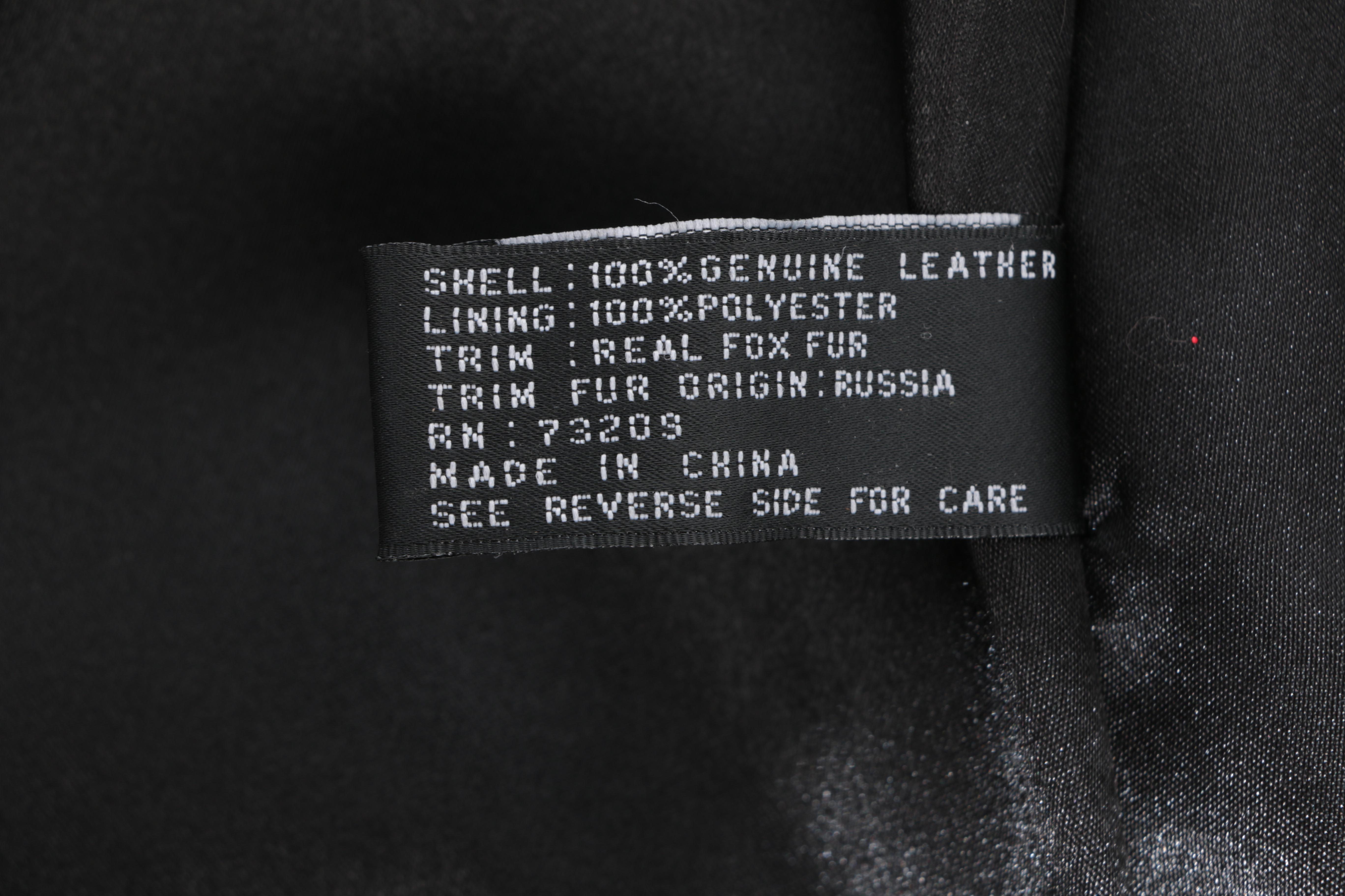 Marvin Richards Leather Coat with Russian Fox Fur Trim