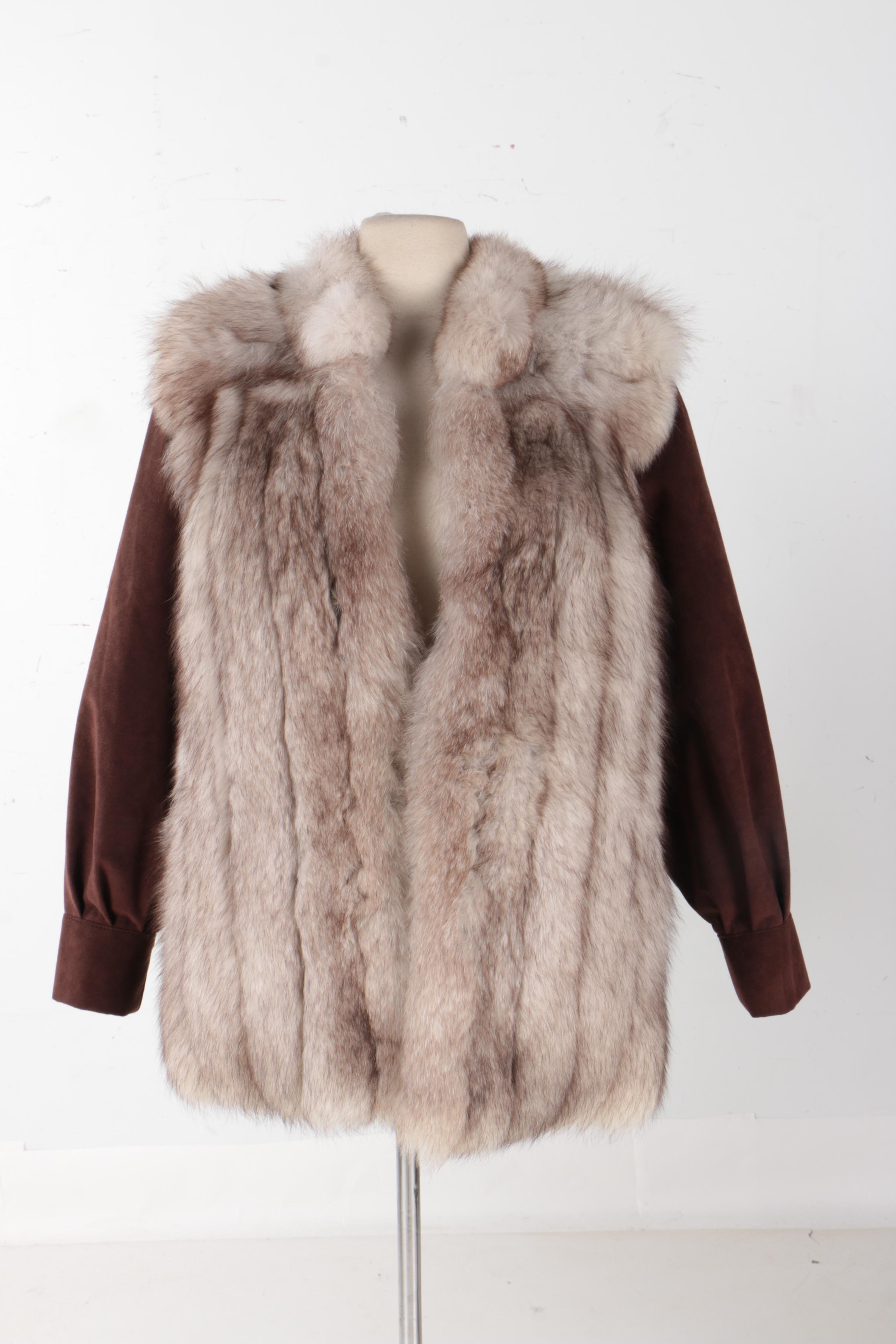 Vincents Fox Fur Women's Jacket With Leather Gloves