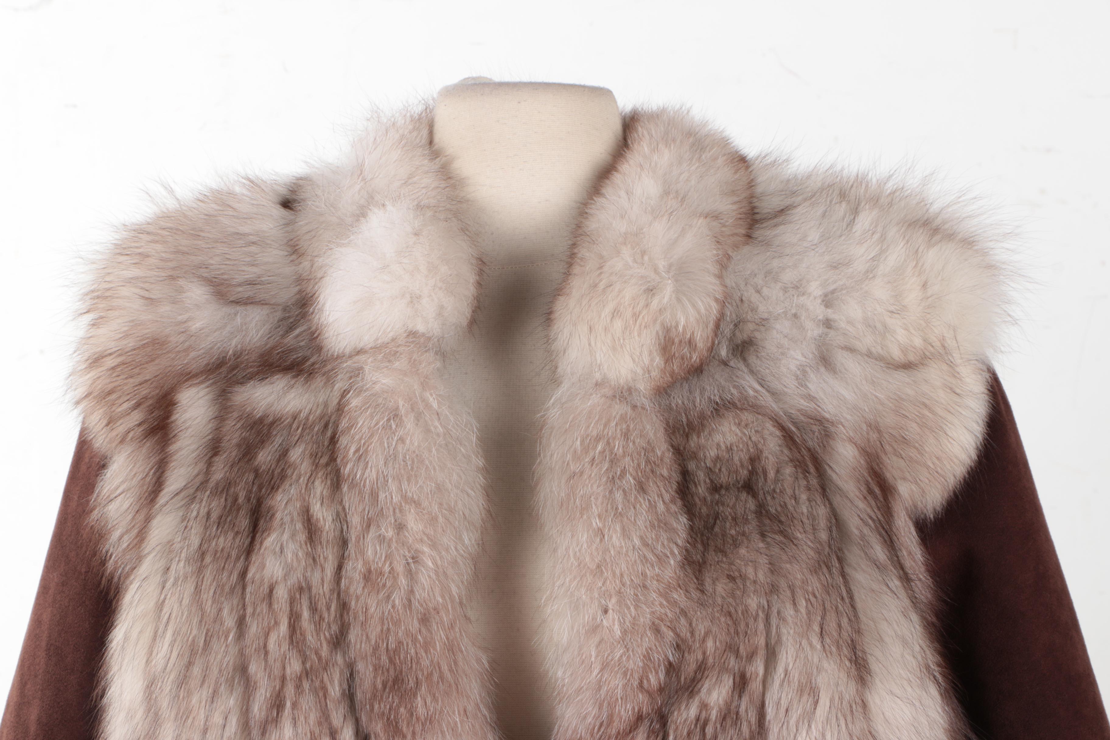 Vincents Fox Fur Women's Jacket With Leather Gloves