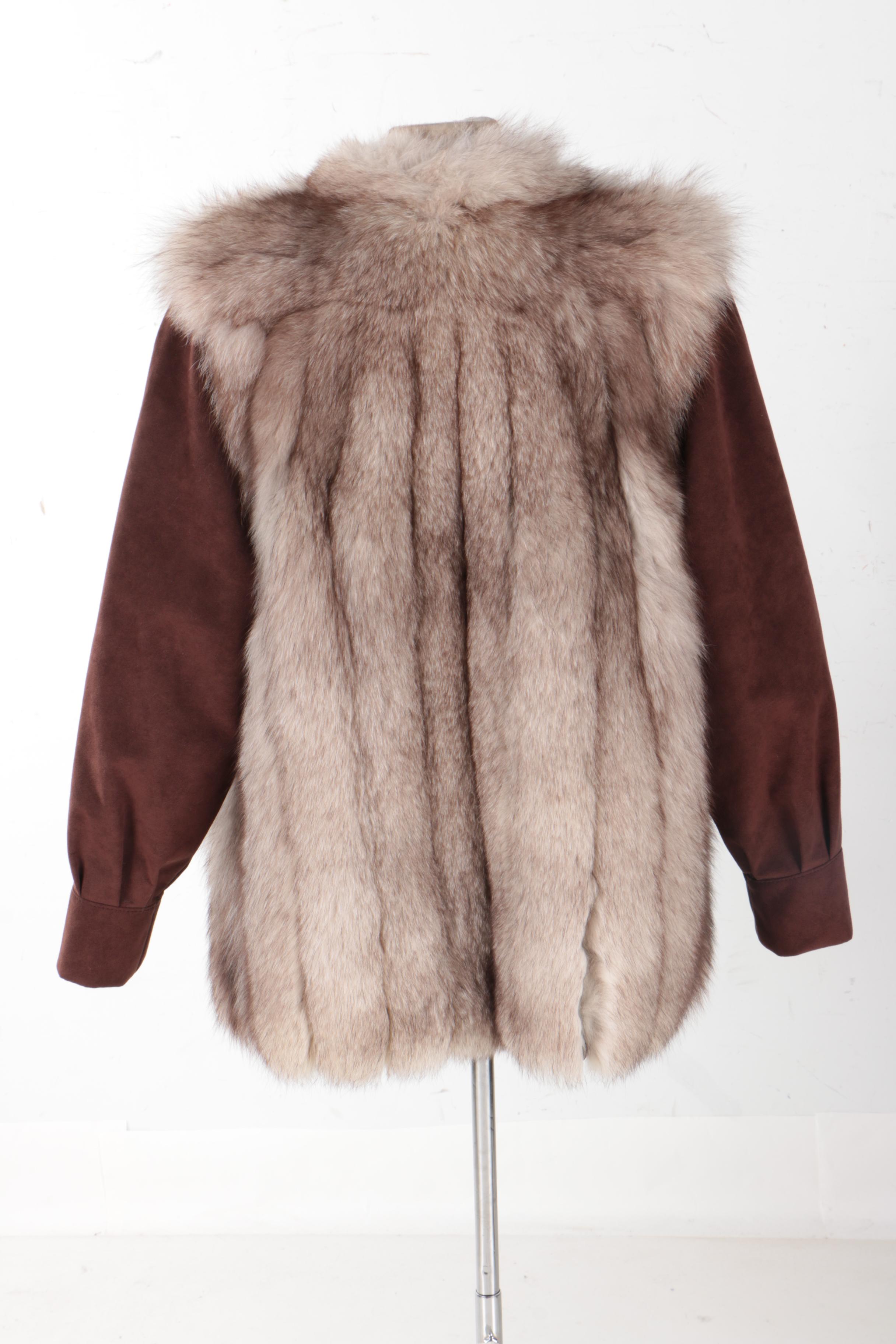 Vincents Fox Fur Women's Jacket With Leather Gloves
