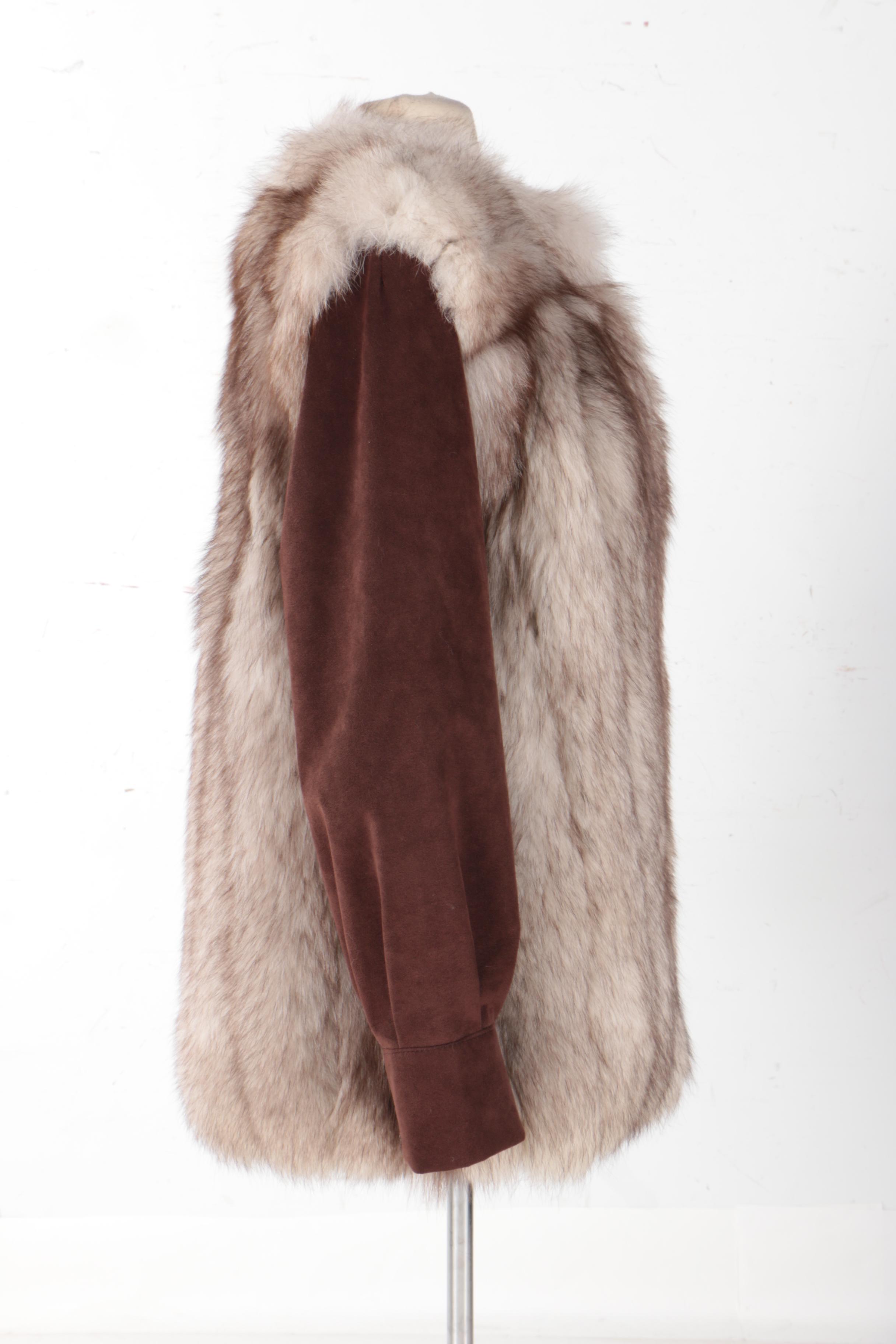 Vincents Fox Fur Women's Jacket With Leather Gloves
