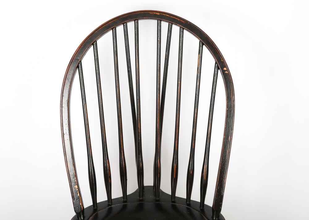 Six Brace Back Windsor Style Black Dining Chairs