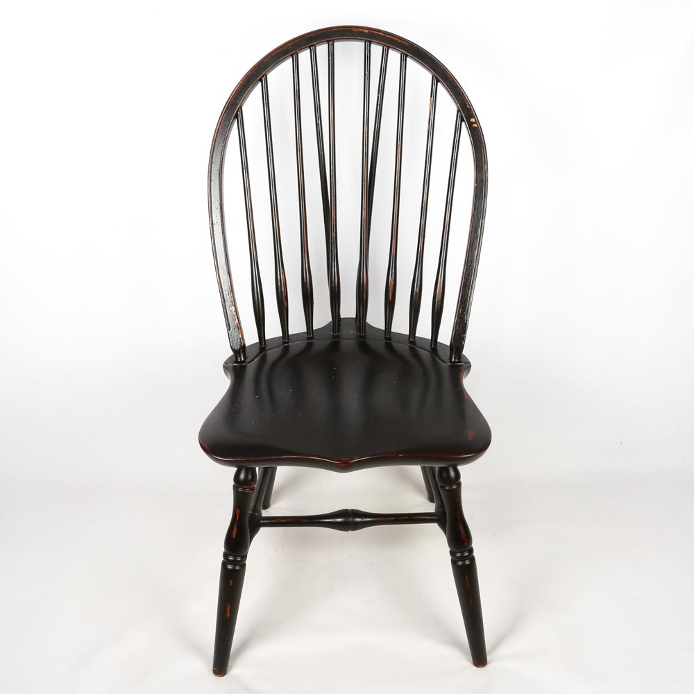 Six Brace Back Windsor Style Black Dining Chairs