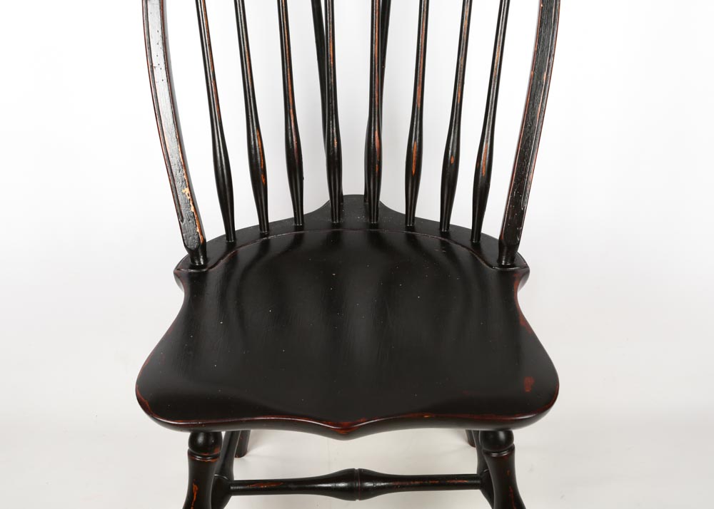 Six Brace Back Windsor Style Black Dining Chairs