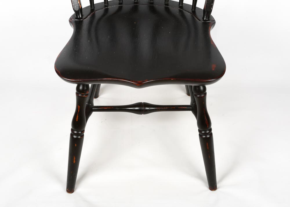 Six Brace Back Windsor Style Black Dining Chairs