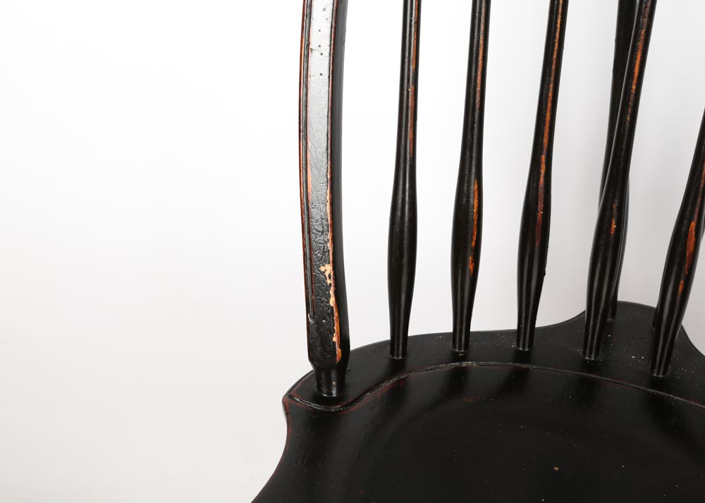Six Brace Back Windsor Style Black Dining Chairs