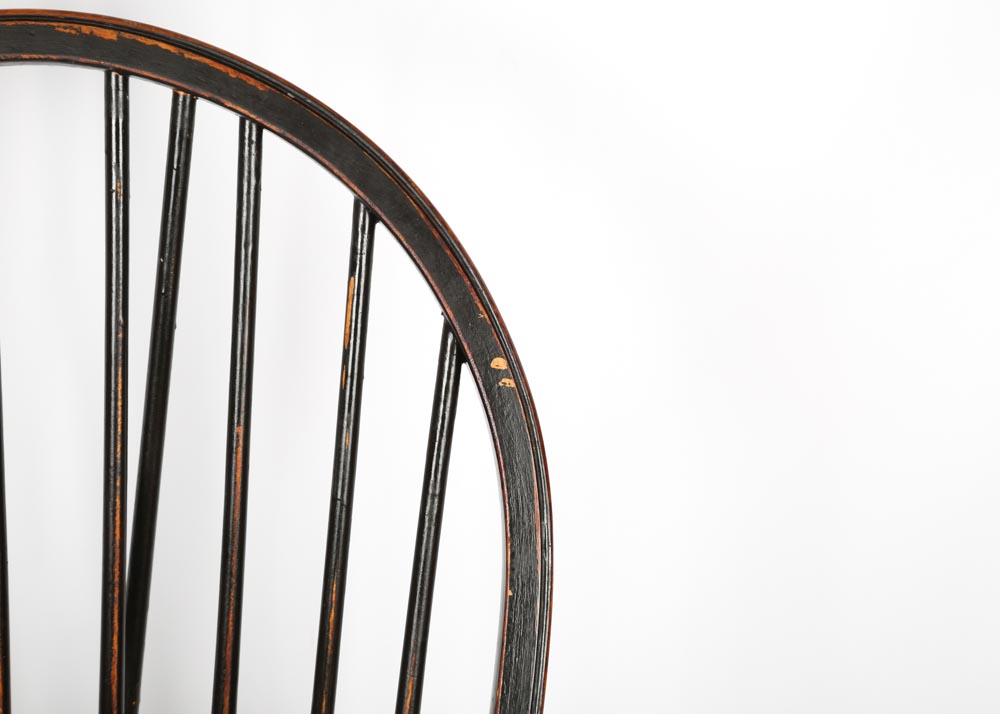 Six Brace Back Windsor Style Black Dining Chairs