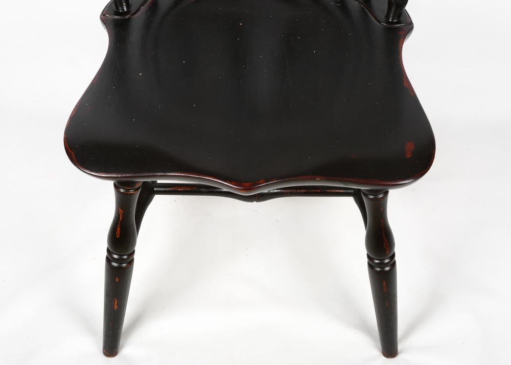 Six Brace Back Windsor Style Black Dining Chairs