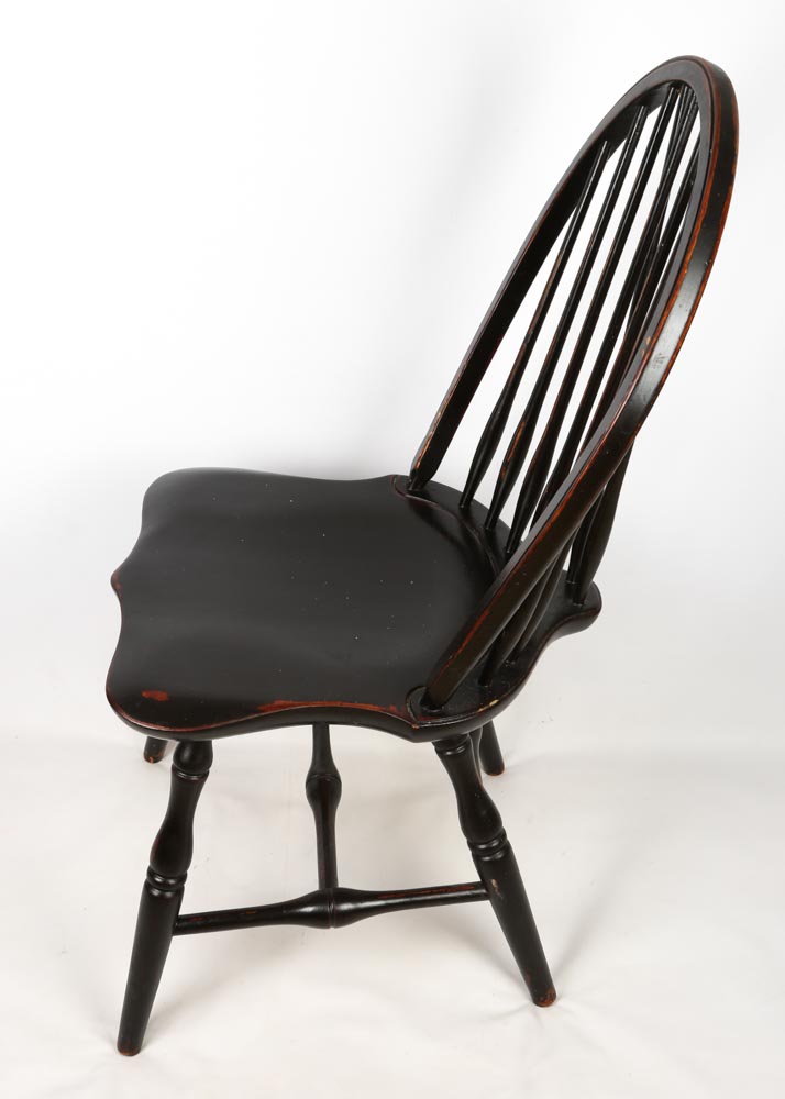 Six Brace Back Windsor Style Black Dining Chairs
