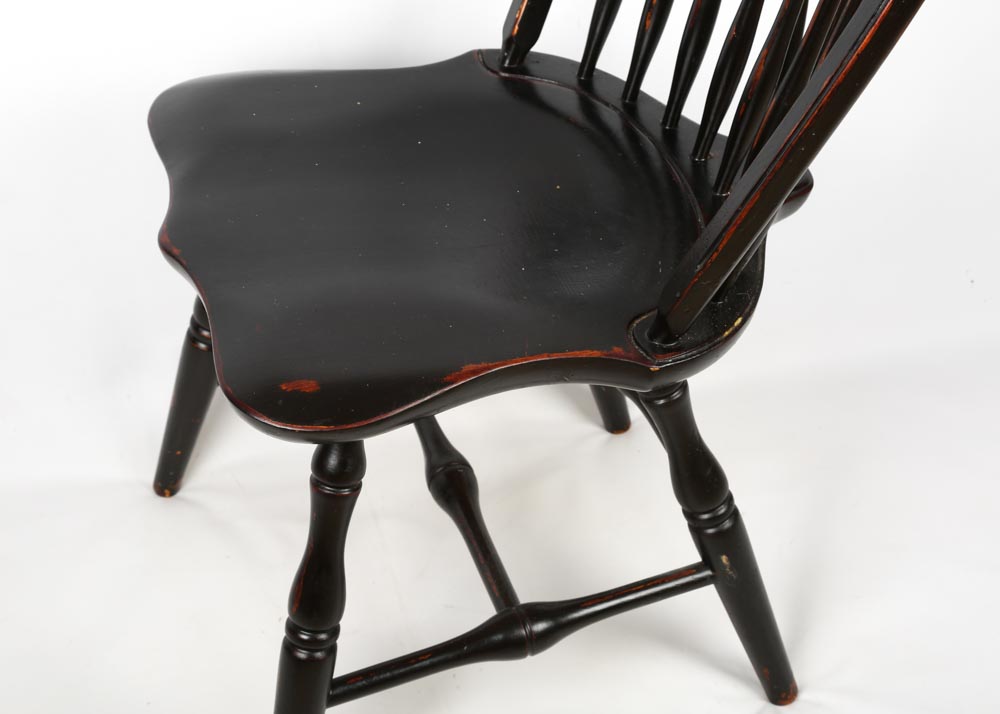 Six Brace Back Windsor Style Black Dining Chairs