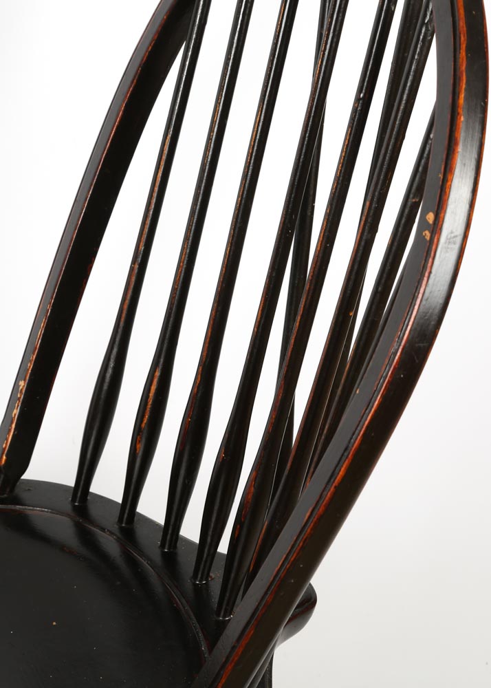 Six Brace Back Windsor Style Black Dining Chairs