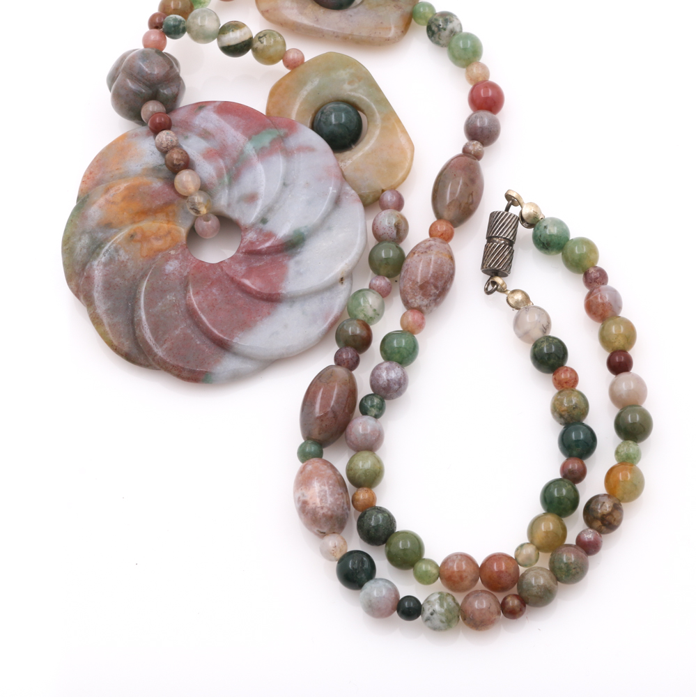 Assortment of Vintage Beaded Necklaces Including Mutton Fat Amber and Agate