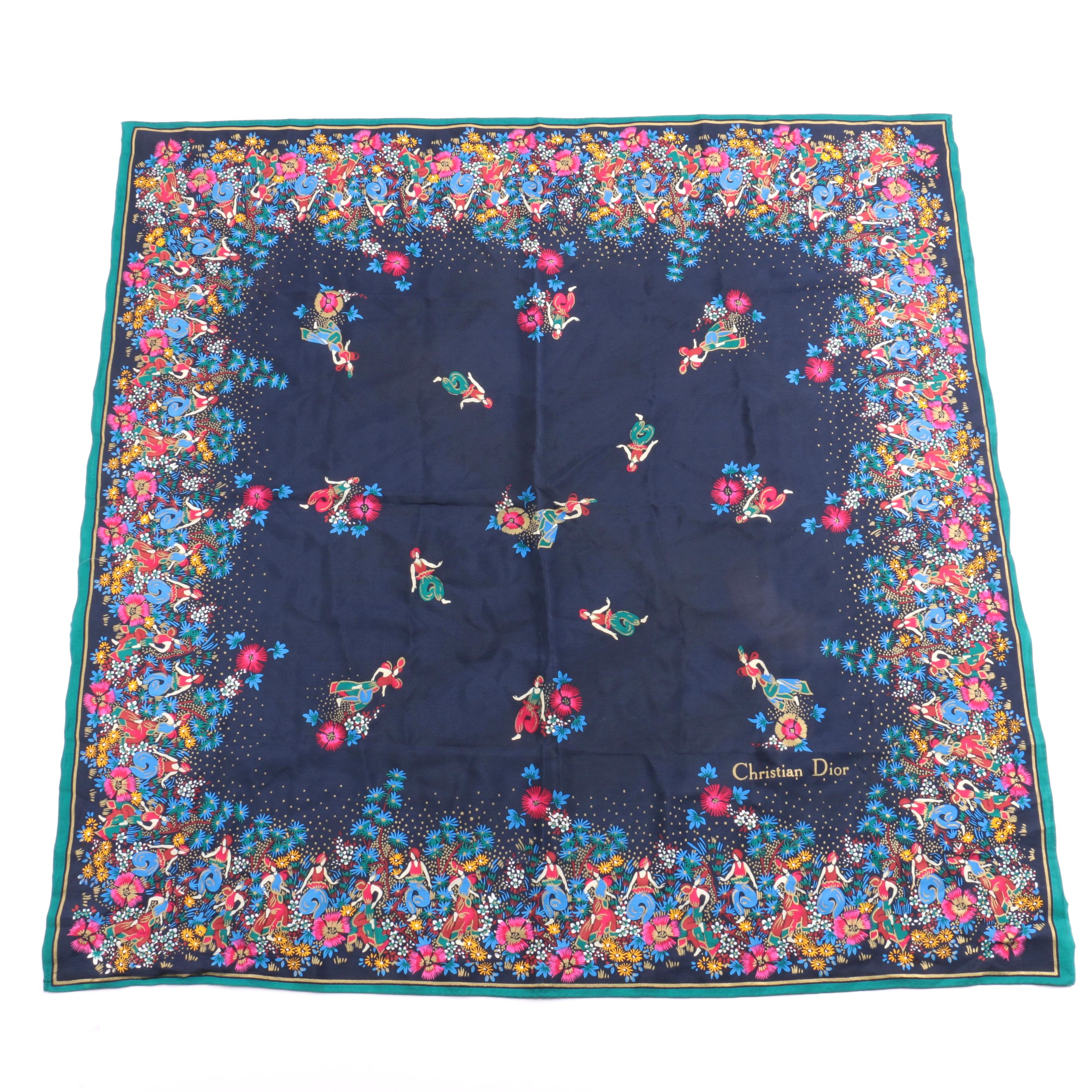 Christian Dior Hand Painted Silk Scarf