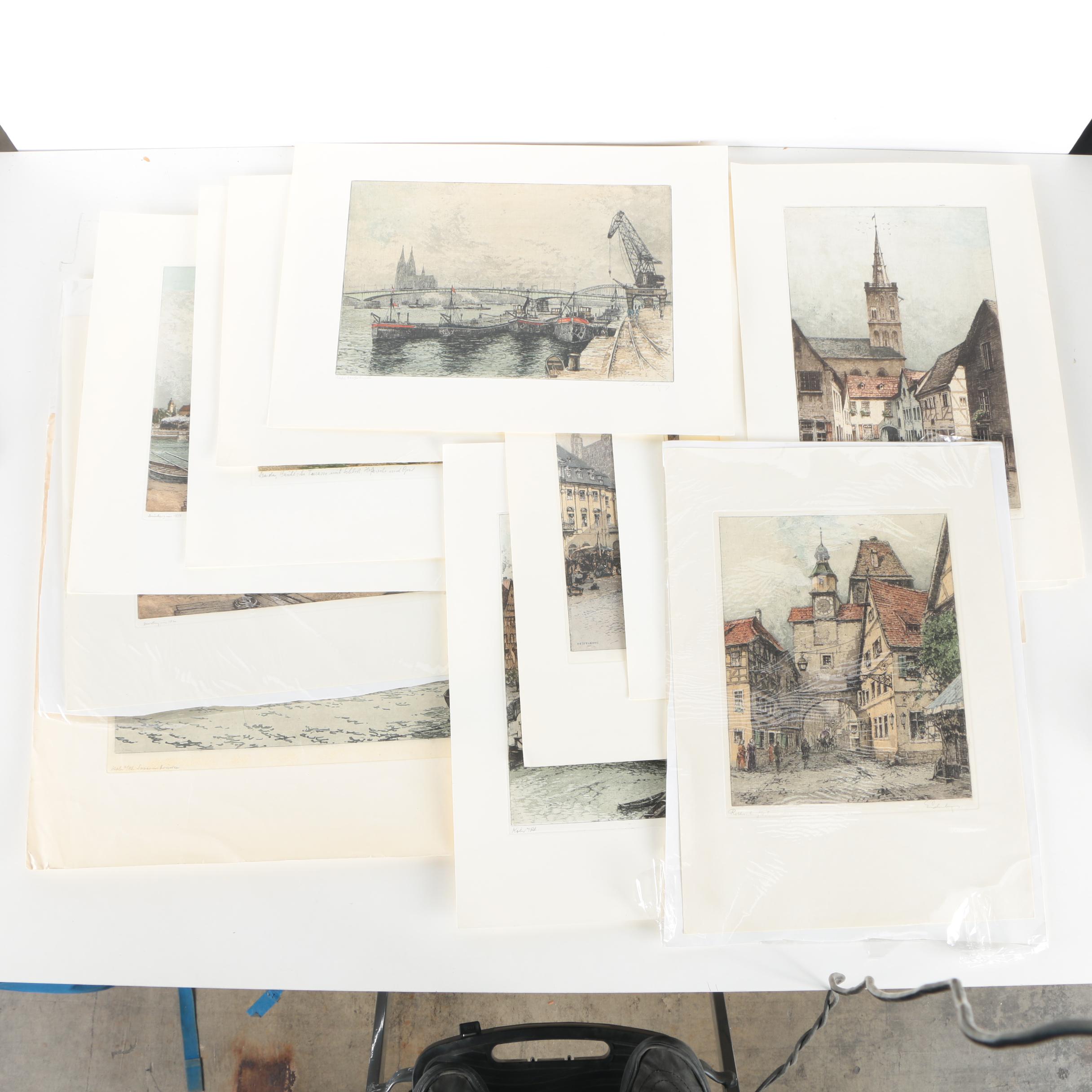 Josef Eidenberger Color Etchings With Aquatint of Germany and Austria