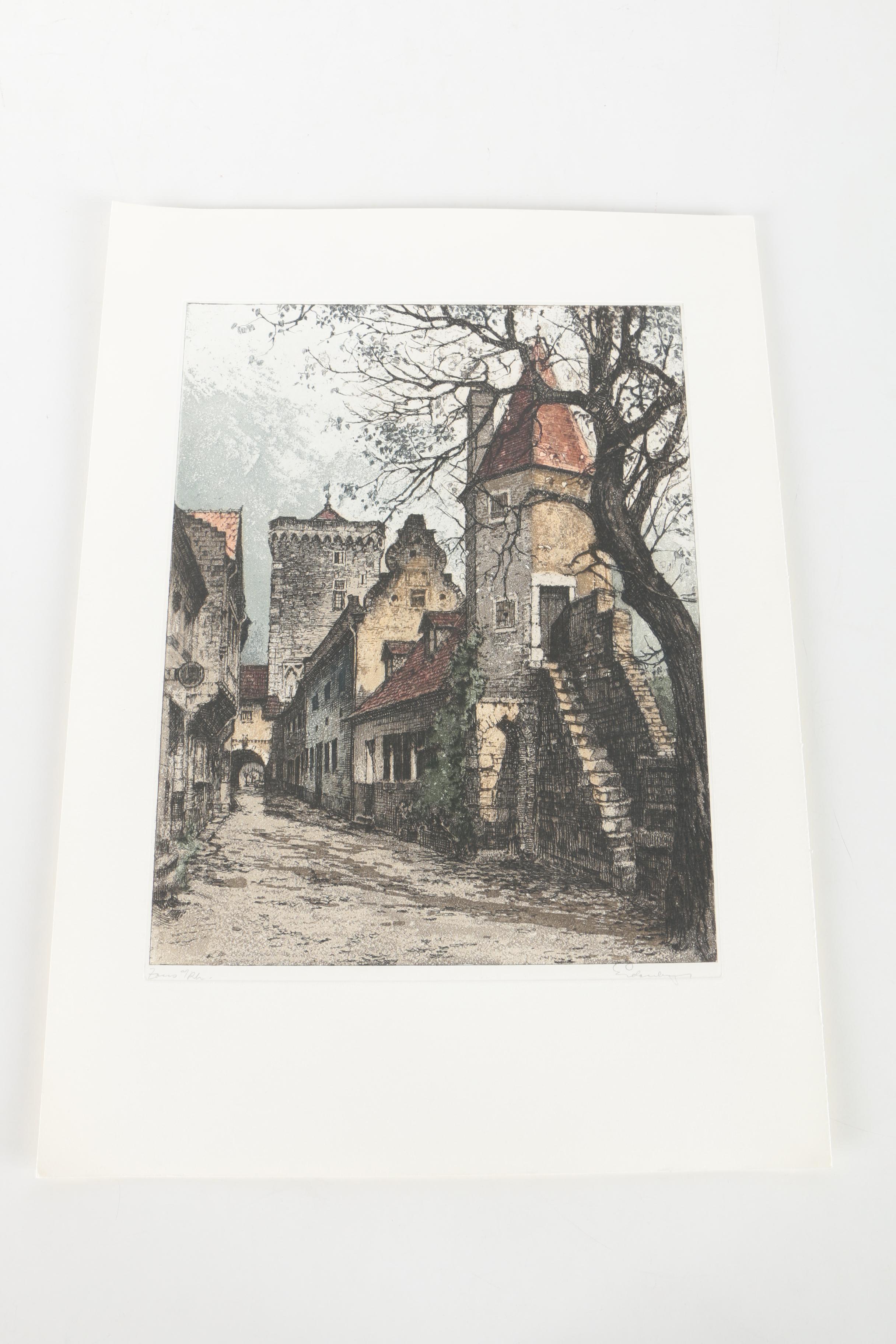 Josef Eidenberger Color Etchings With Aquatint of Germany and Austria