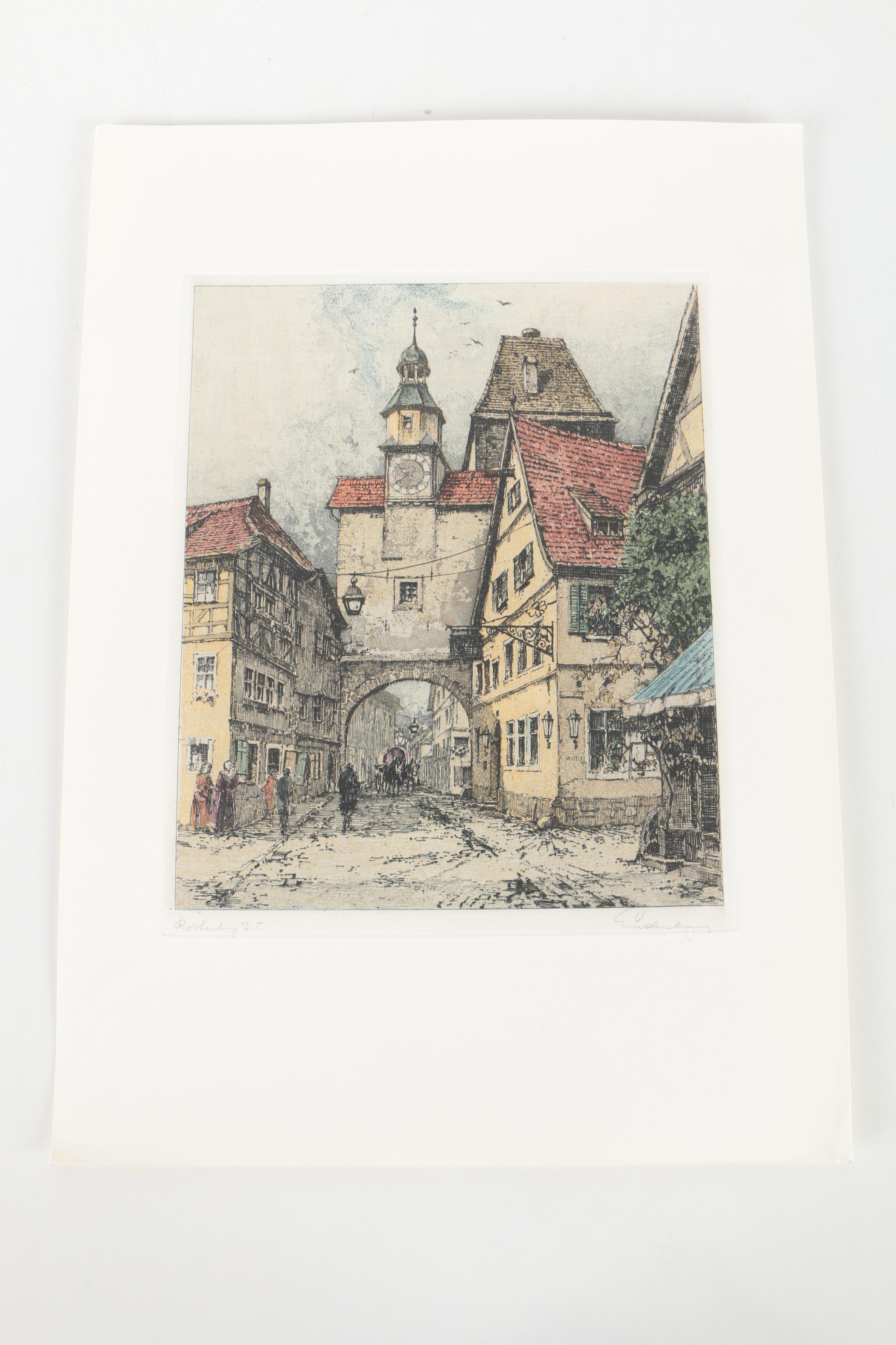 Josef Eidenberger Color Etchings With Aquatint of Germany and Austria