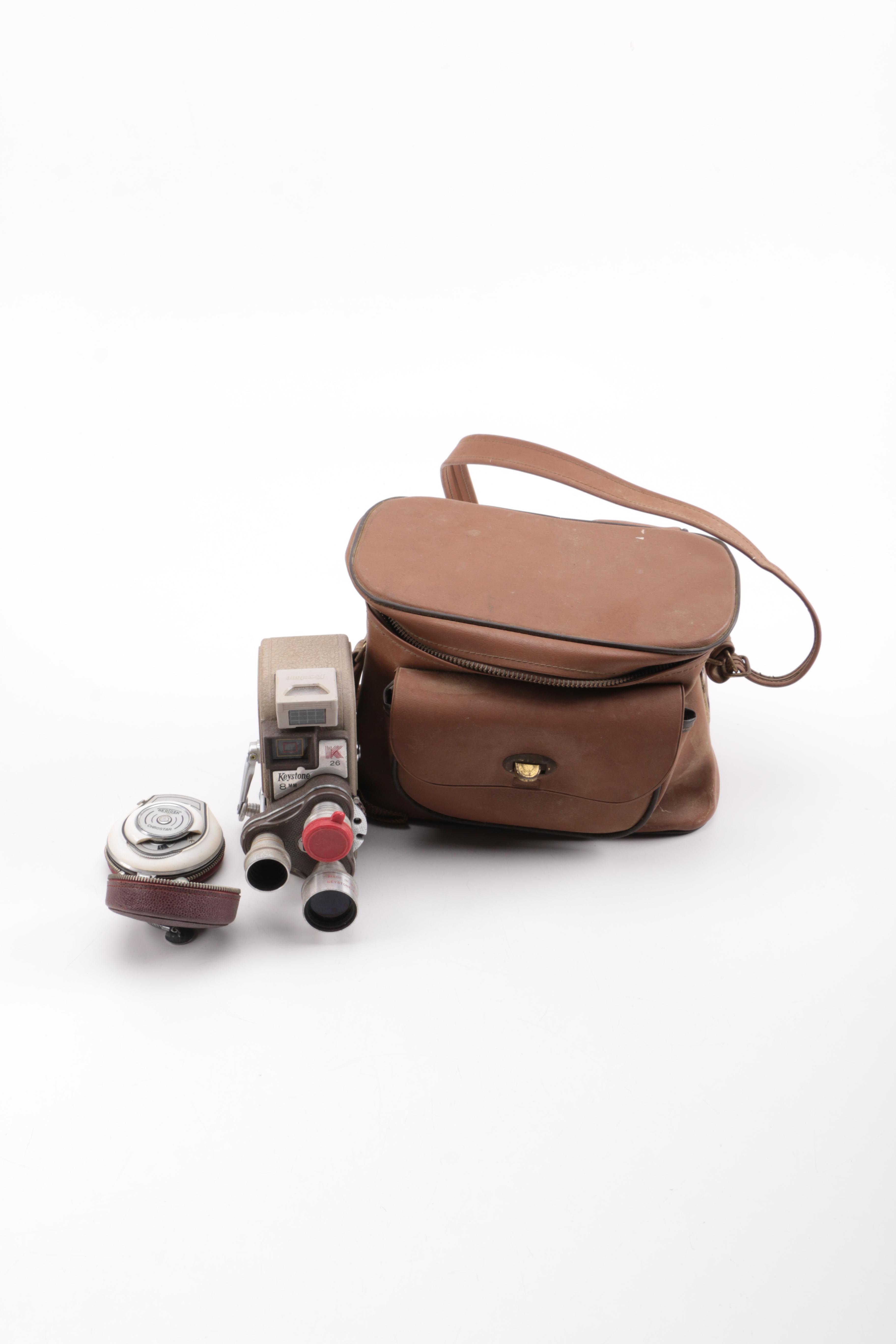 Keystone Video Camera and Minolta SR-T Camera with Accessories