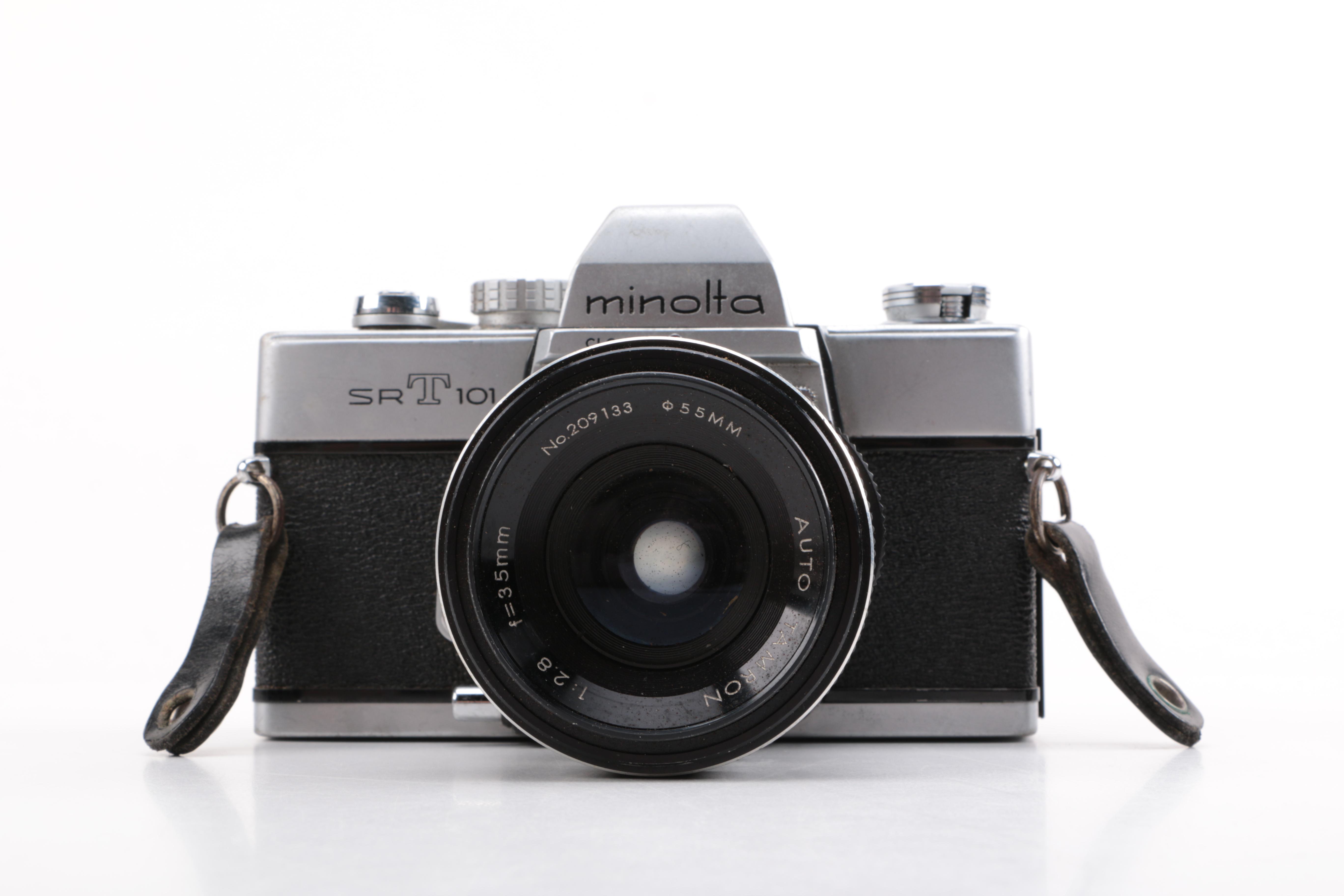 Keystone Video Camera and Minolta SR-T Camera with Accessories