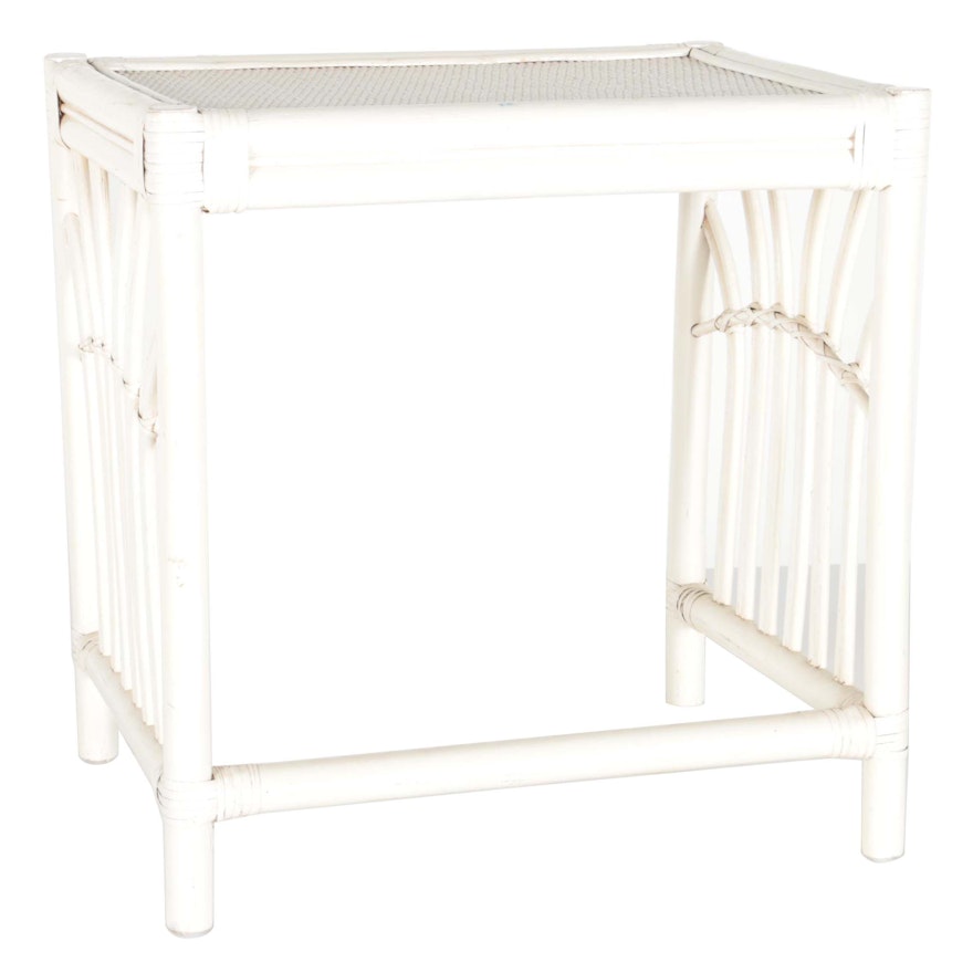White-Painted Wicker Top End Table