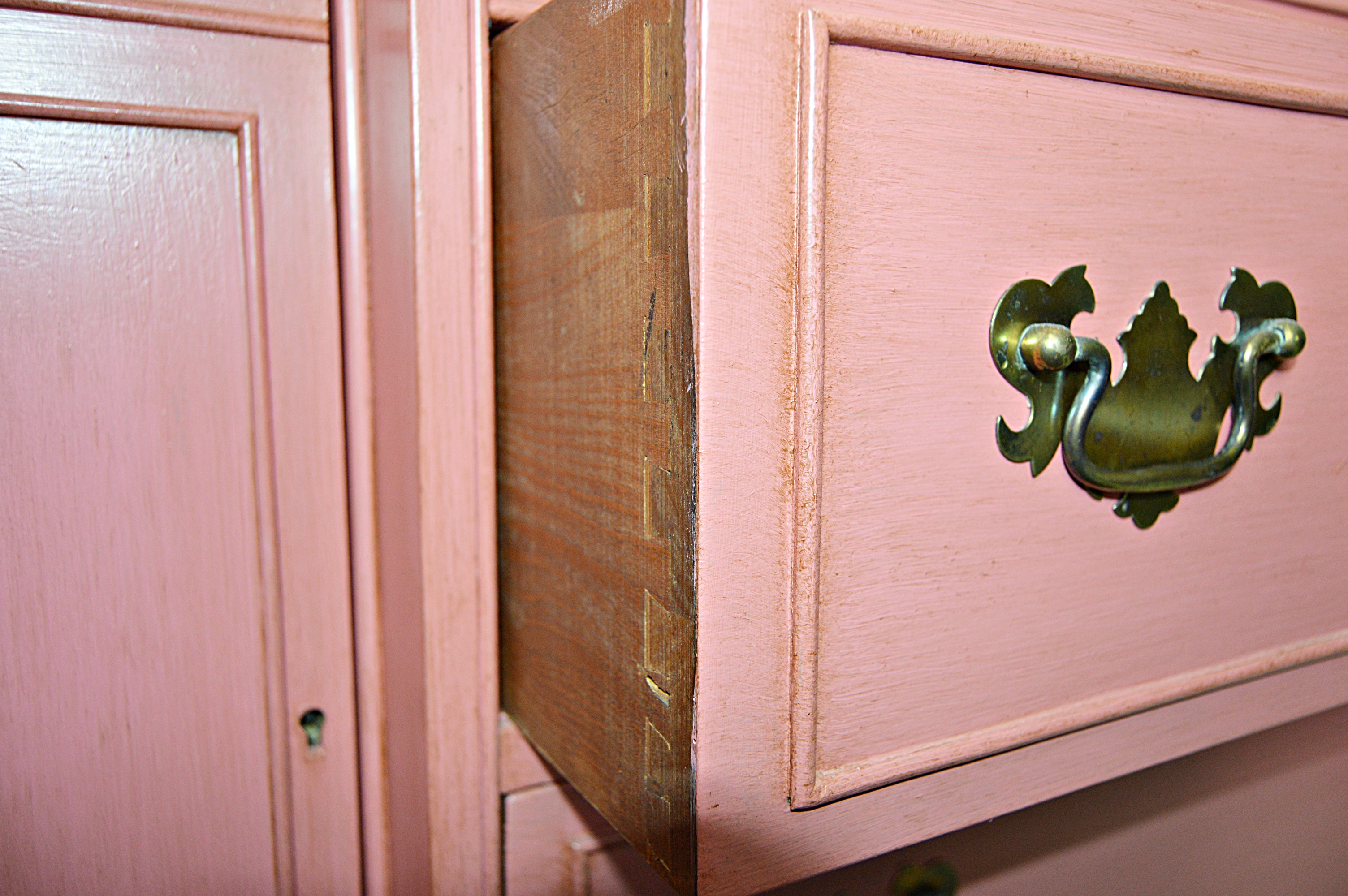 Vintage Pink-Painted Mahogany China Cabinet