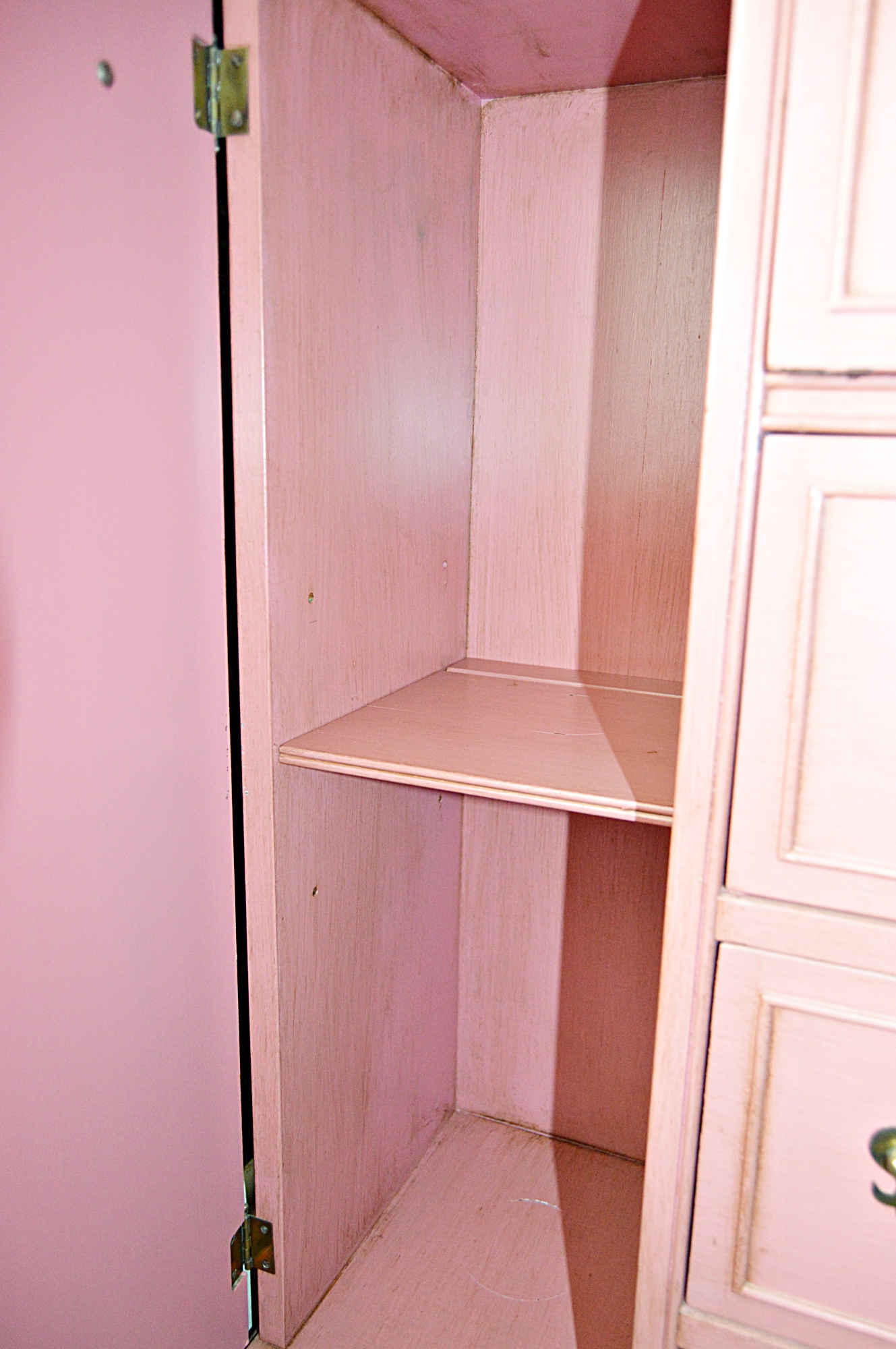 Vintage Pink-Painted Mahogany China Cabinet