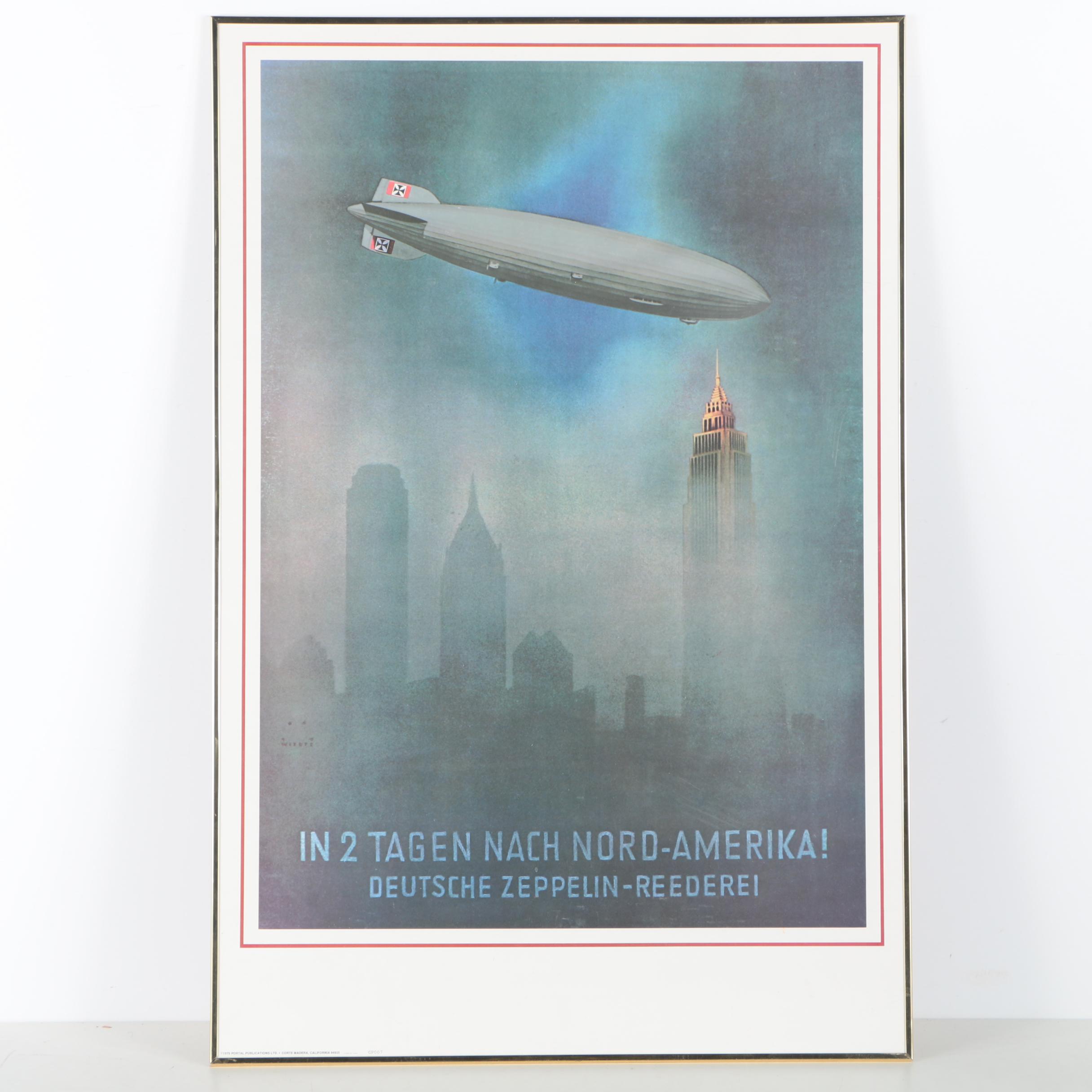 Framed Reproduction German-Language Zeppelin Poster