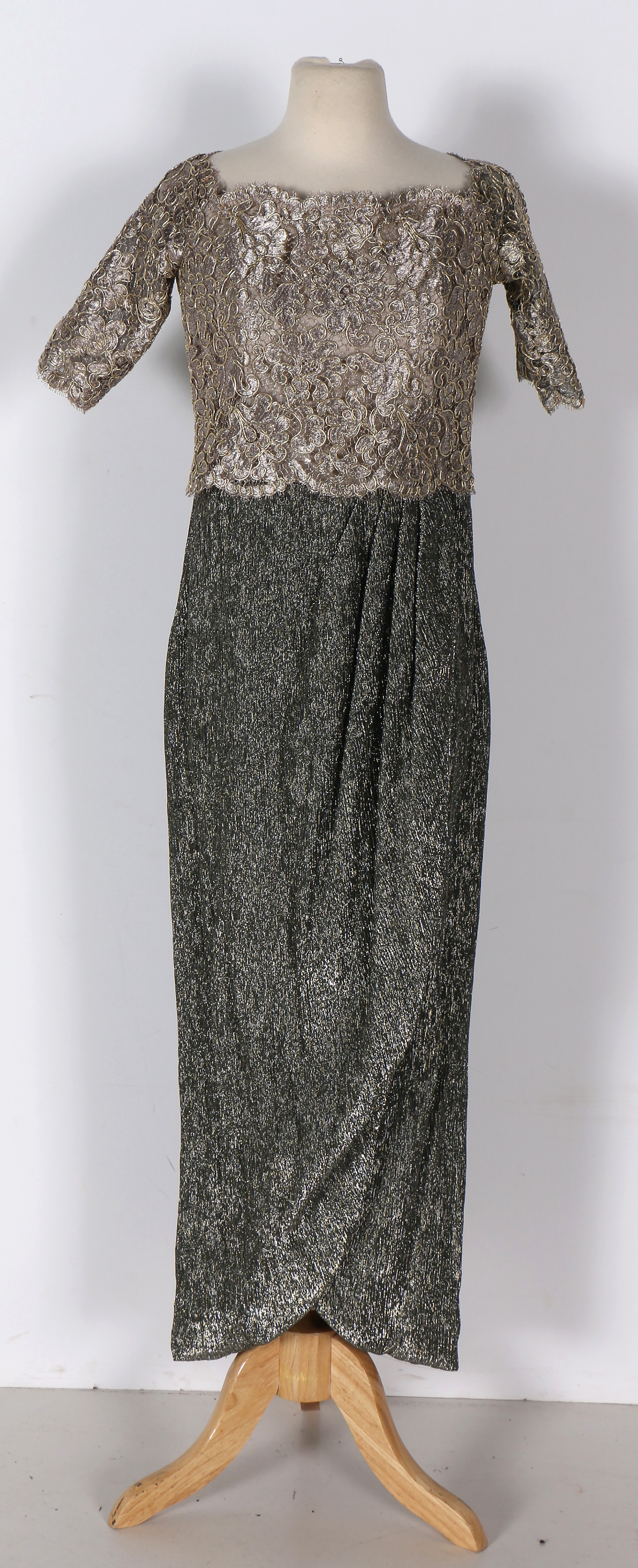 Vintage Victor Costa Metallic Off-the-Shoulder Gown