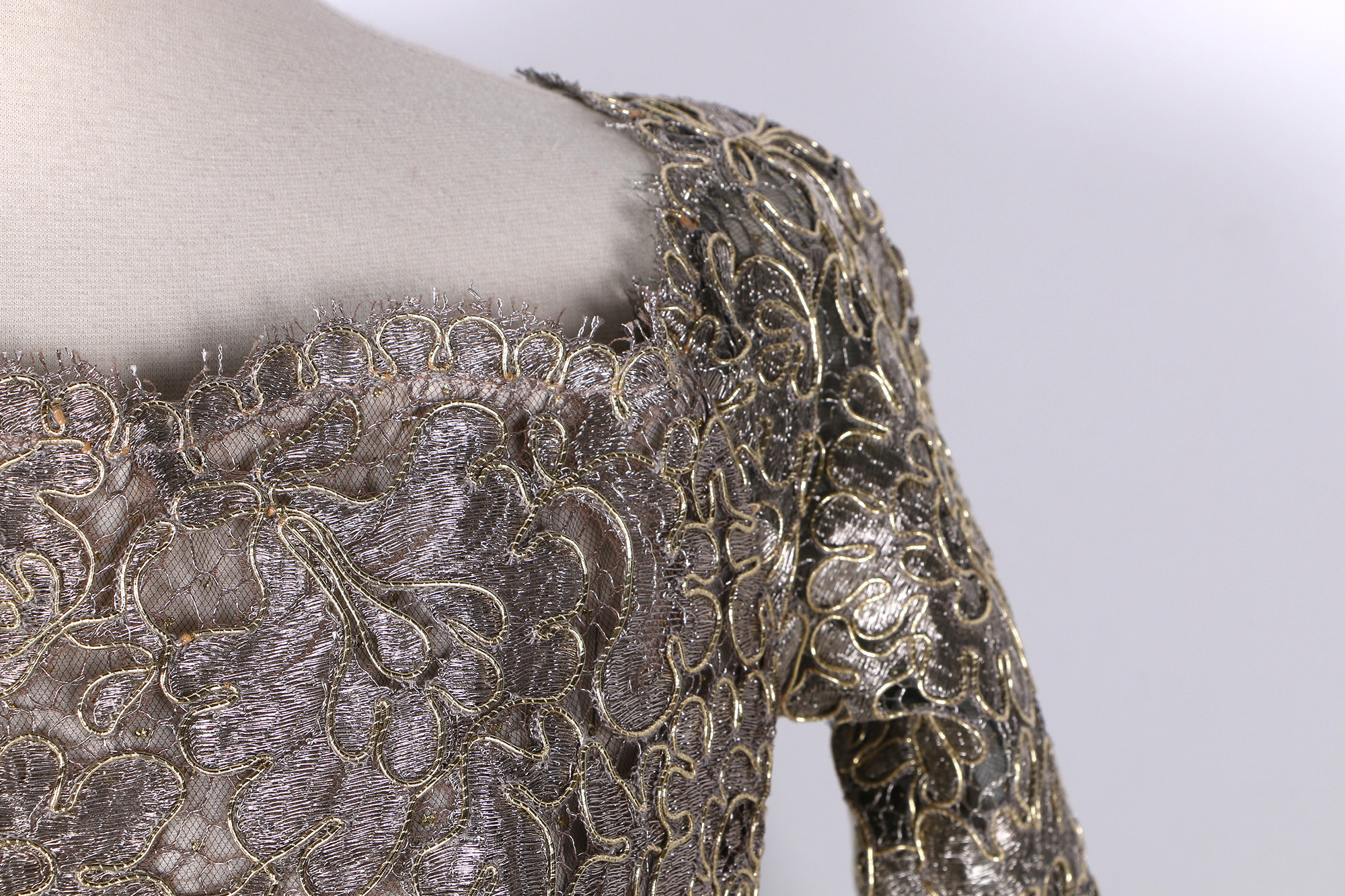 Vintage Victor Costa Metallic Off-the-Shoulder Gown