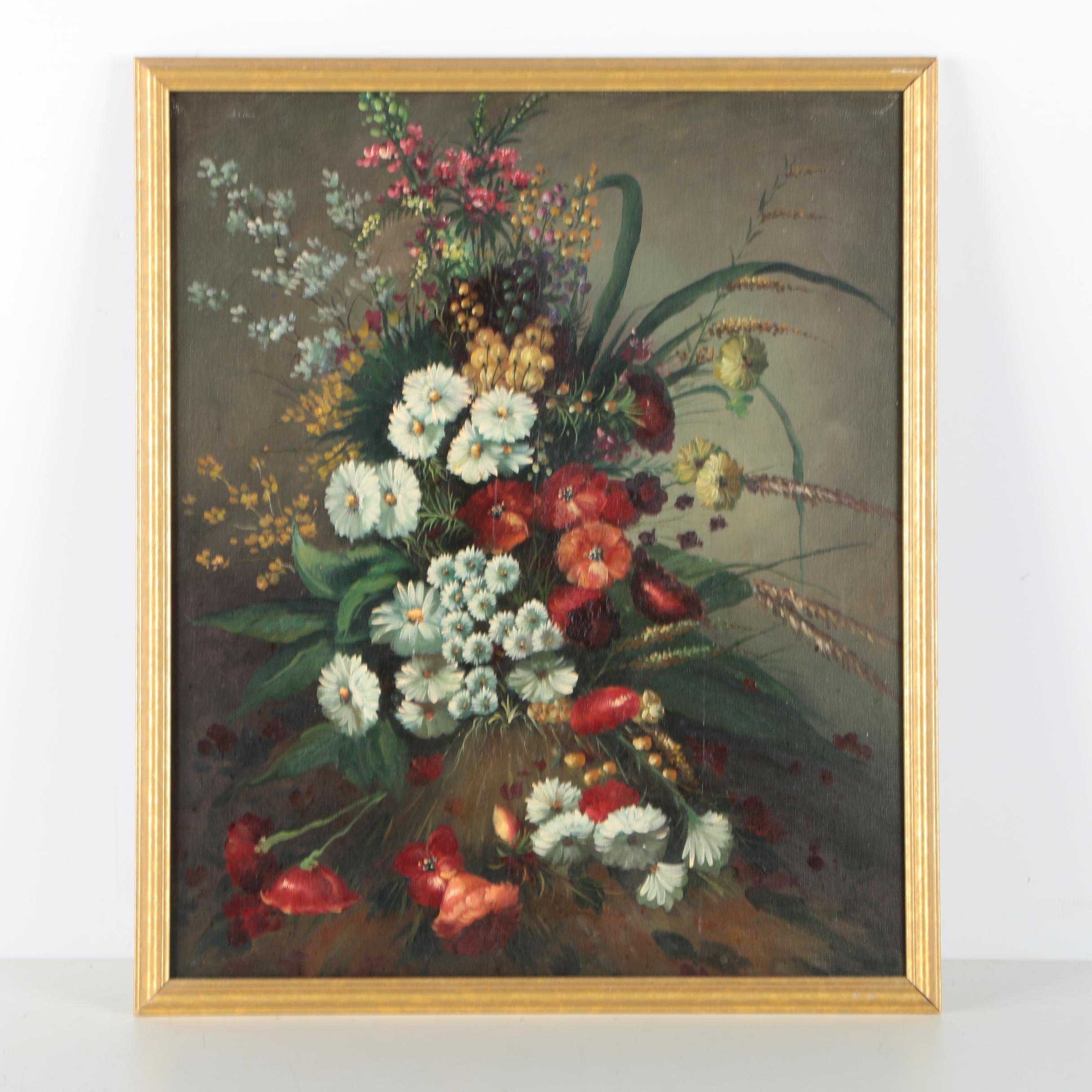 Contemporary Oil on Canvas Floral Life Painting